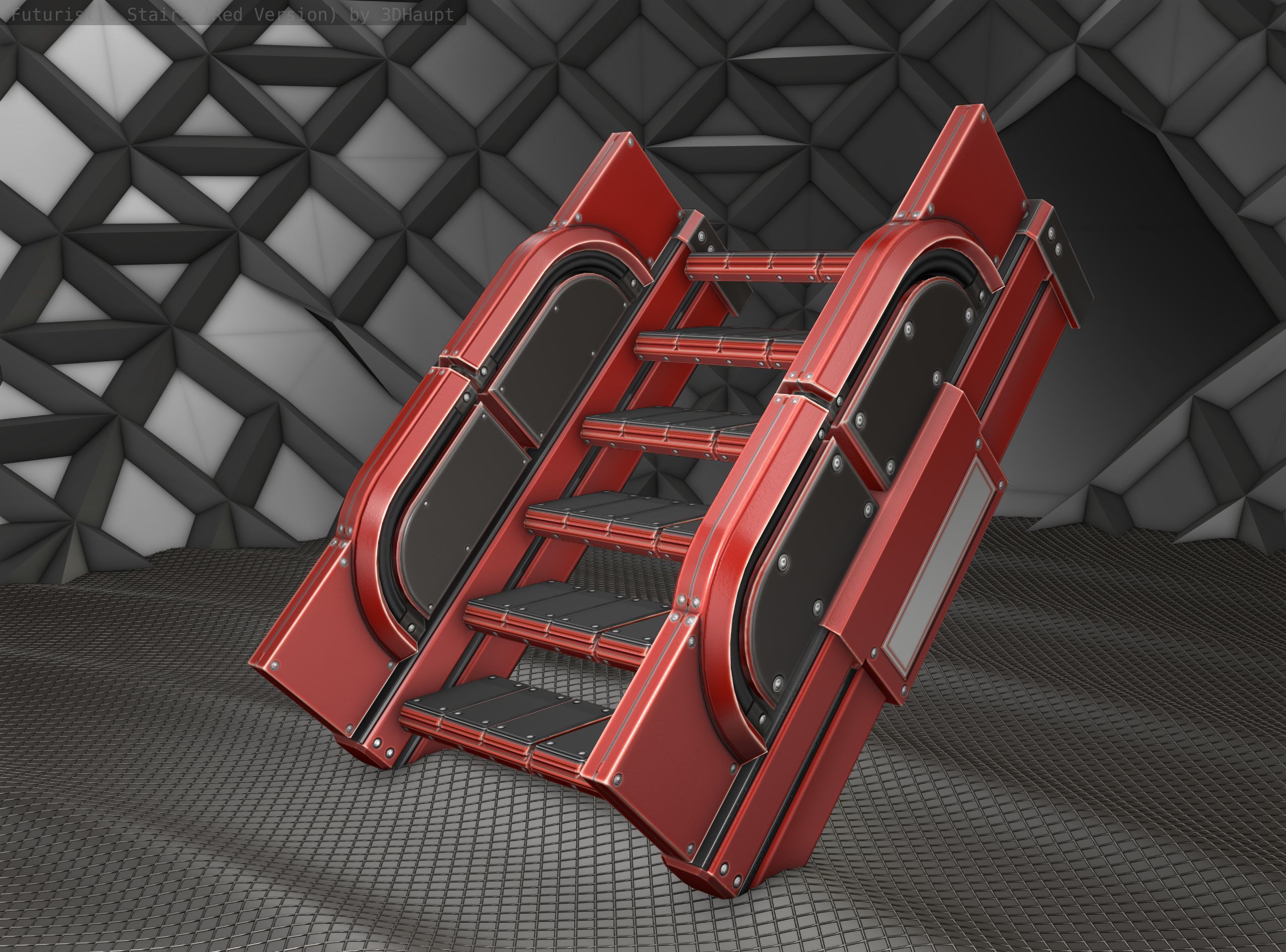 Sci-Fi Stairs - 22- Red Version Low-poly 3D model_23