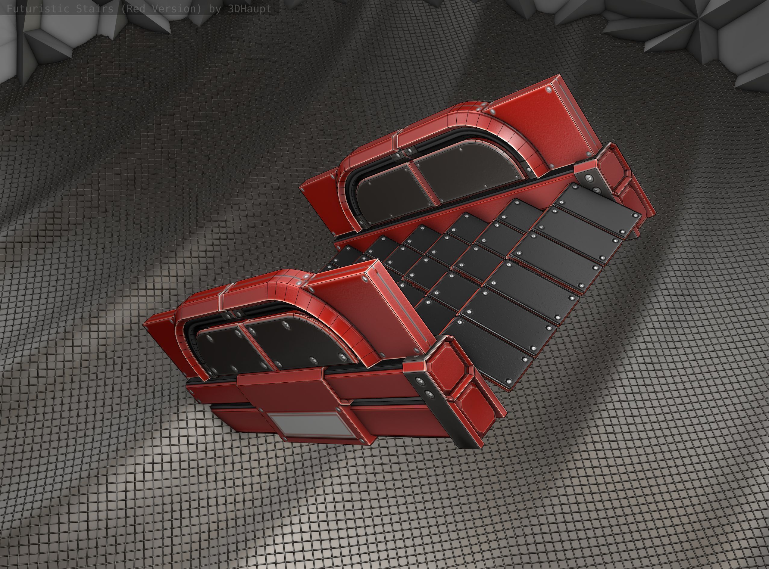 Sci-Fi Stairs - 22- Red Version Low-poly 3D model_17