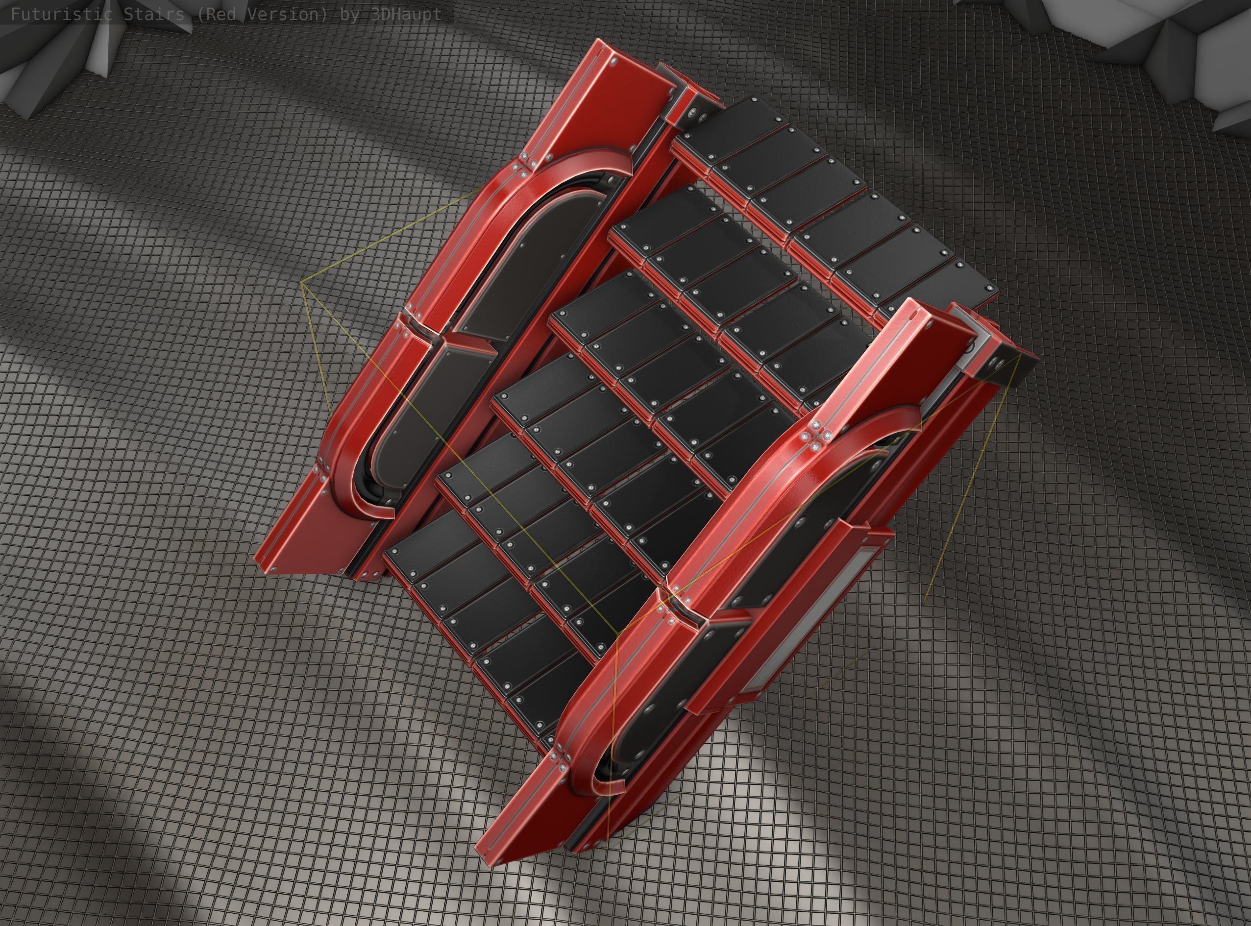 Sci-Fi Stairs - 22- Red Version Low-poly 3D model_16