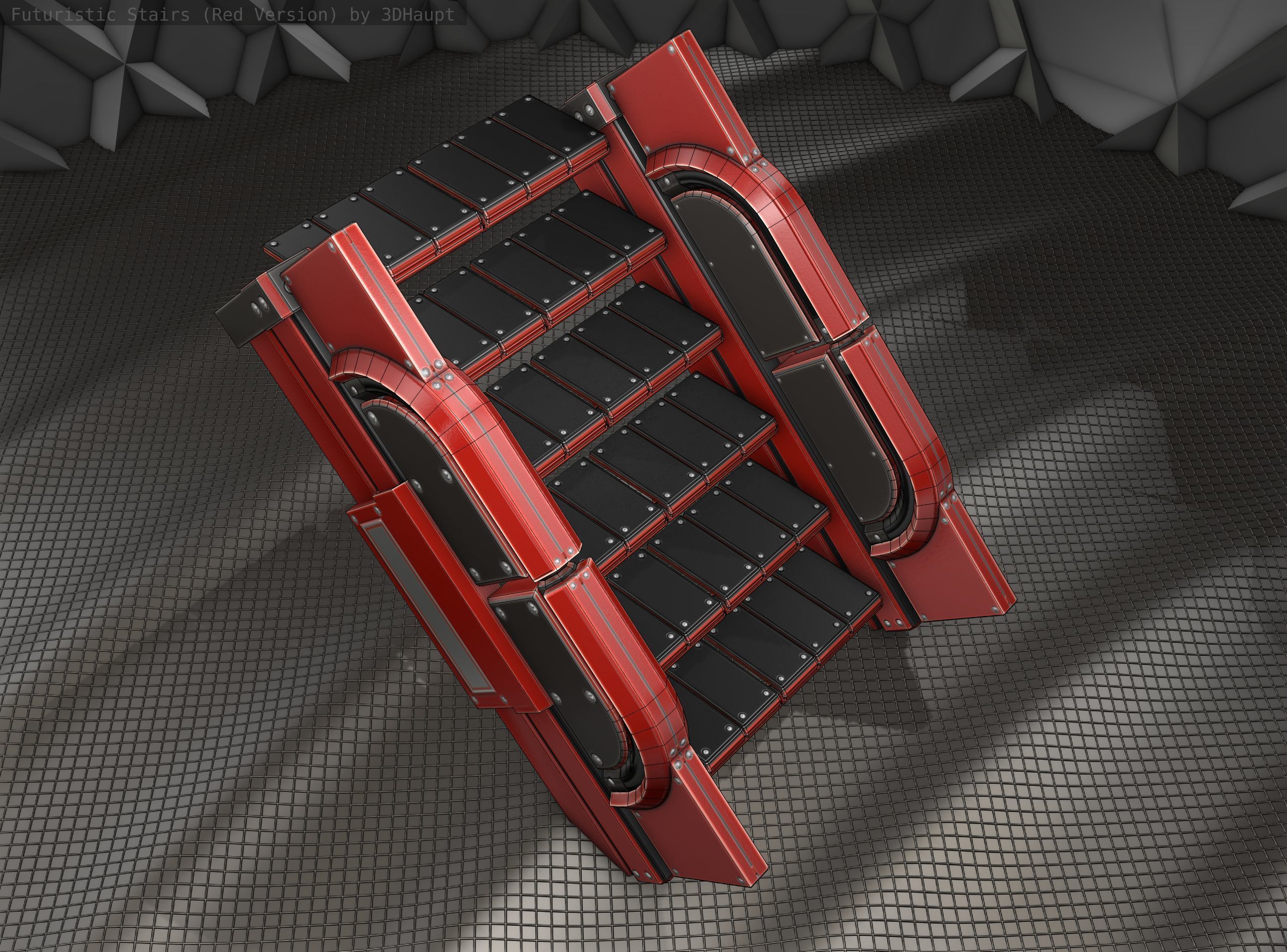 Sci-Fi Stairs - 22- Red Version Low-poly 3D model_19