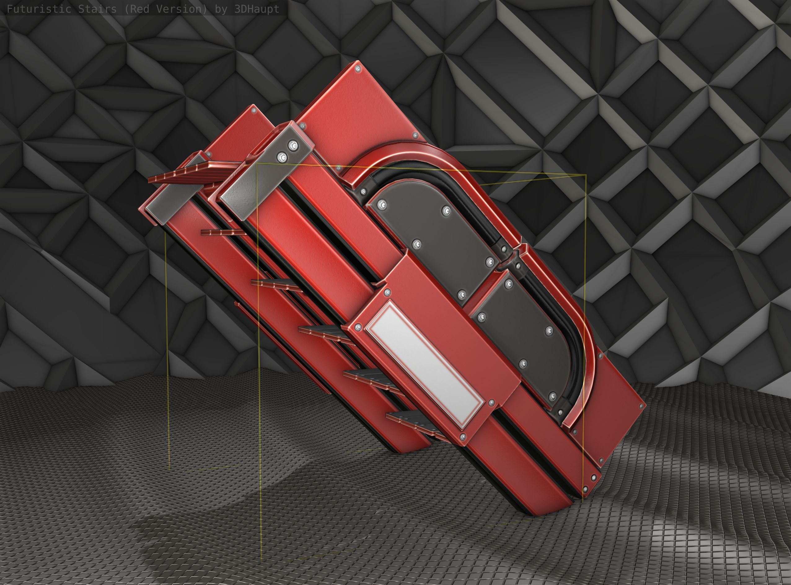 Sci-Fi Stairs - 22- Red Version Low-poly 3D model_13