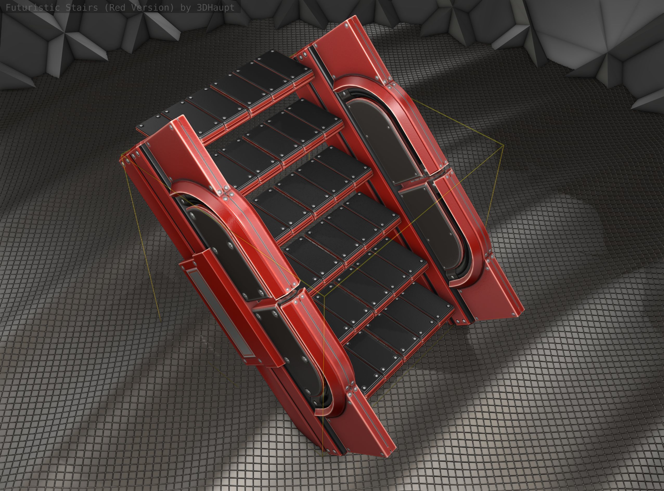 Sci-Fi Stairs - 23 - Red Version Low-poly 3D model_19