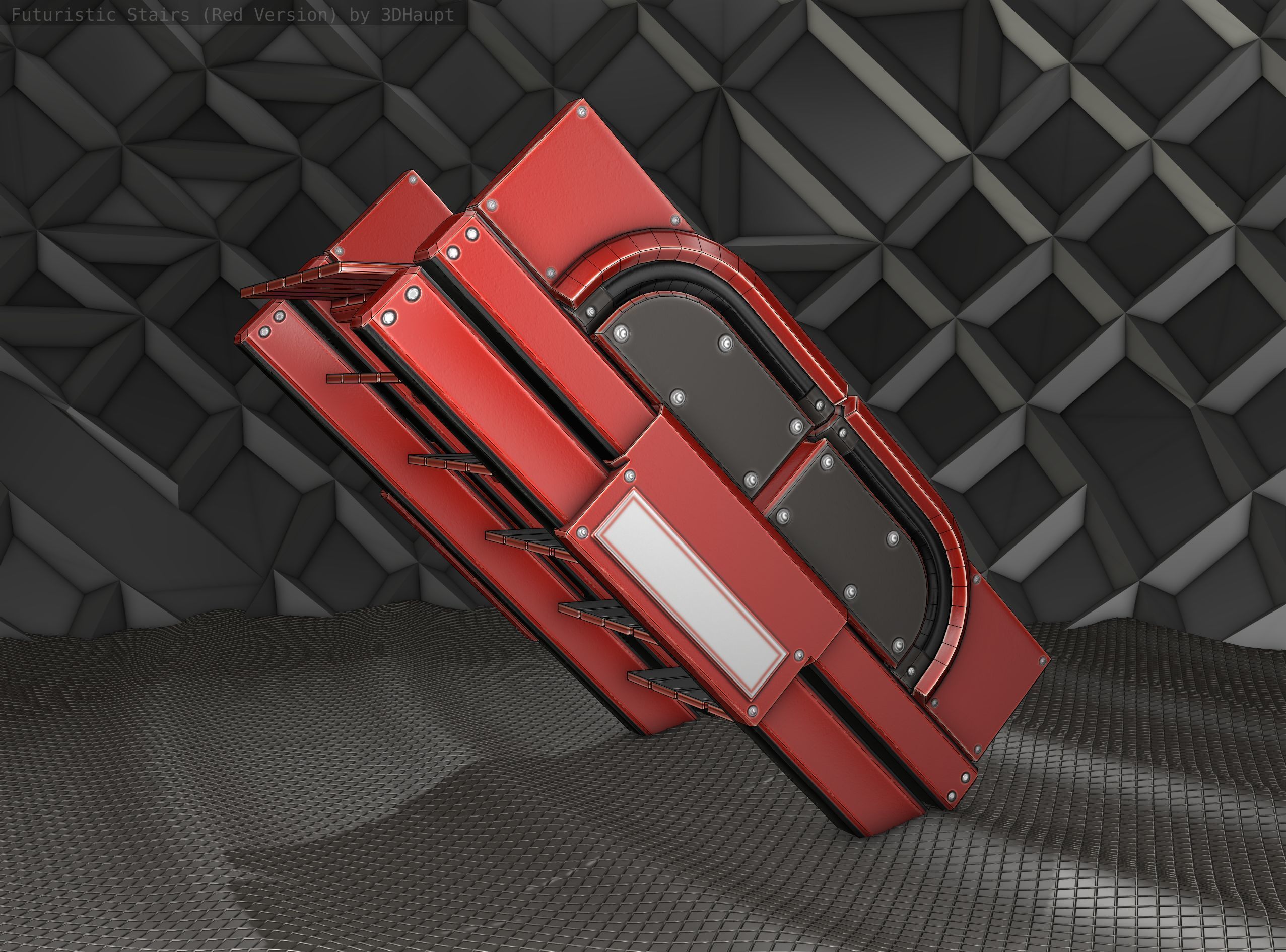 Sci-Fi Stairs - 23 - Red Version Low-poly 3D model_12
