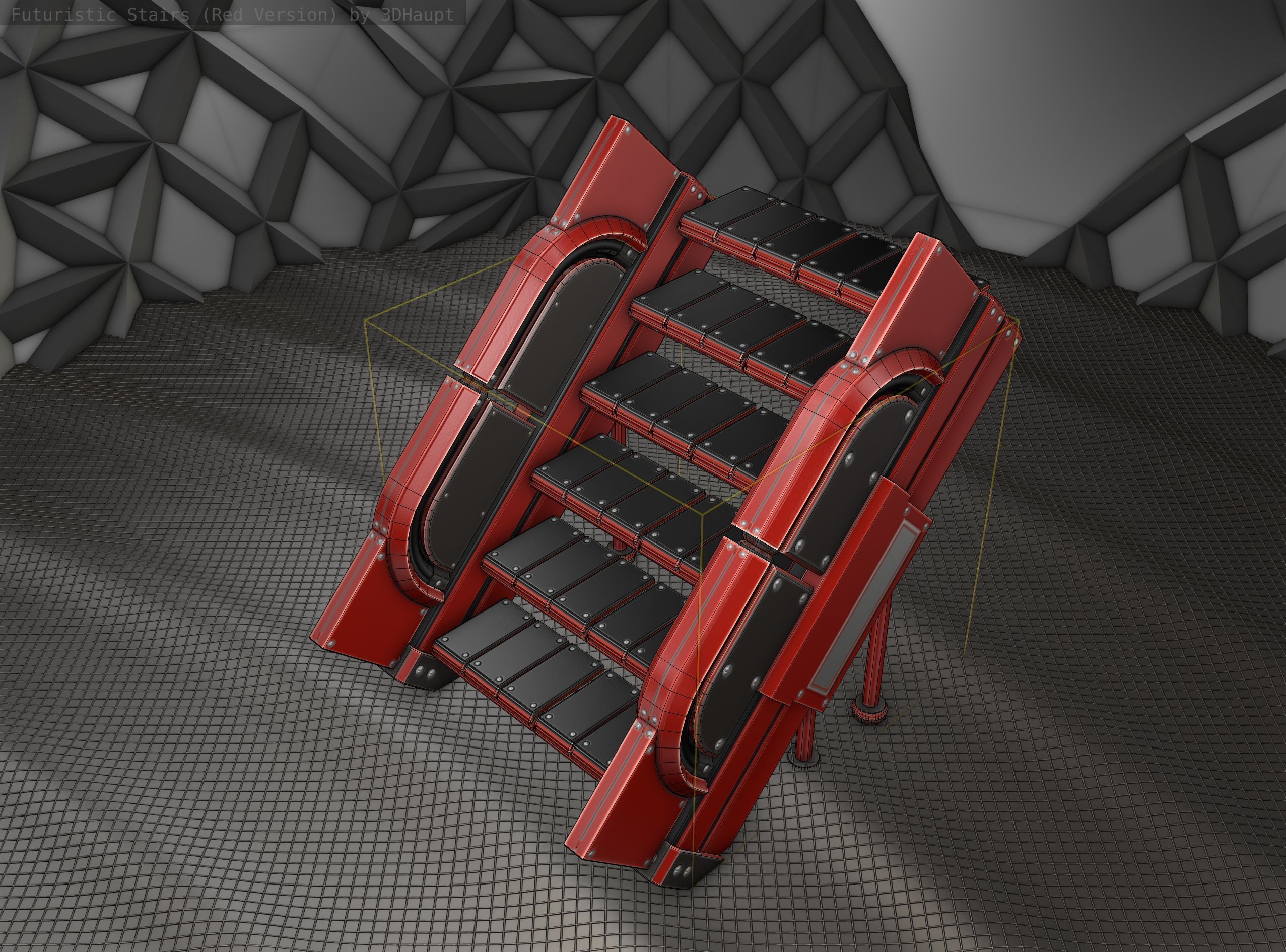 Sci-Fi Stairs - 23 - Red Version Low-poly 3D model_24