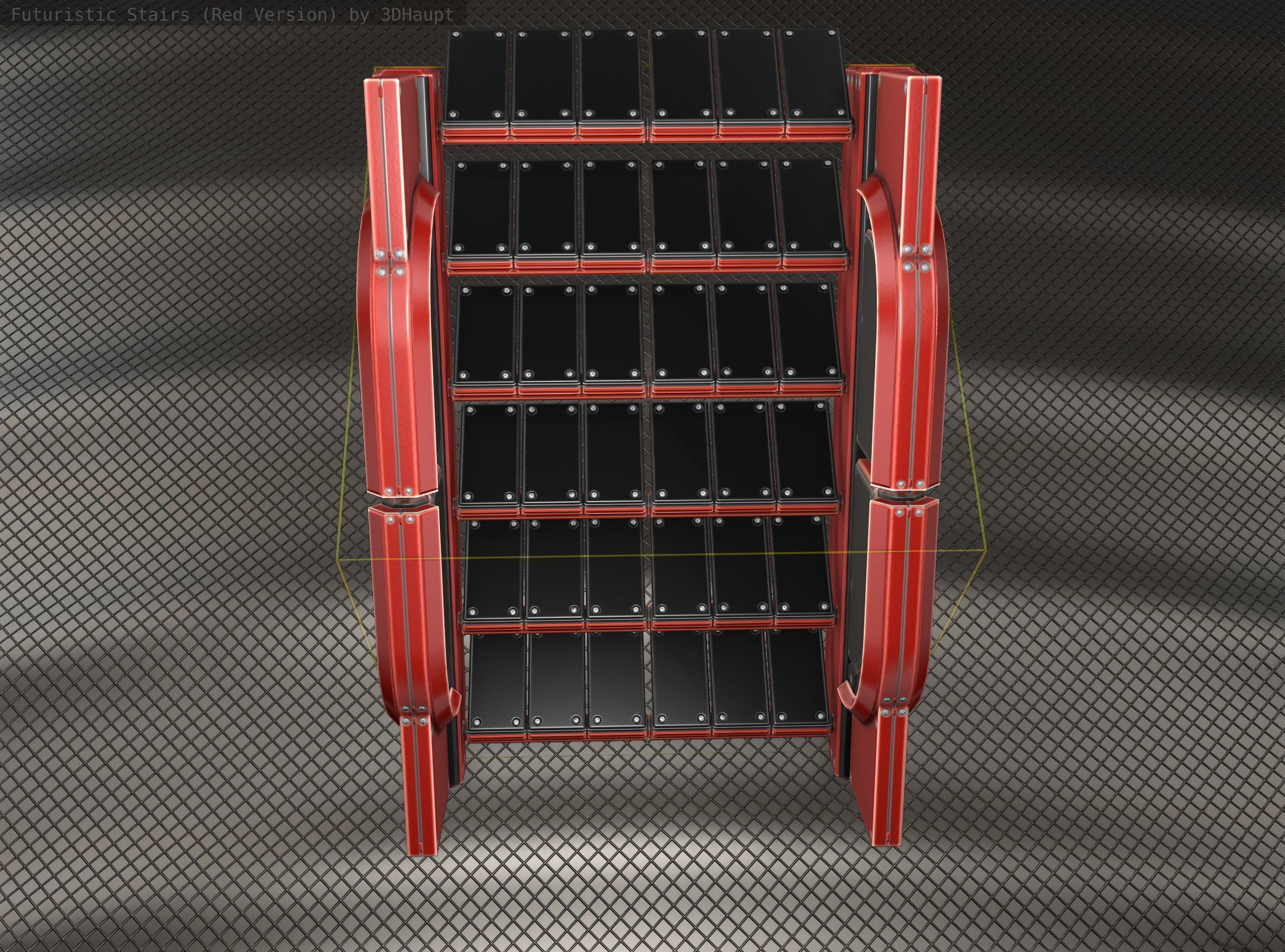 Sci-Fi Stairs - 23 - Red Version Low-poly 3D model_15