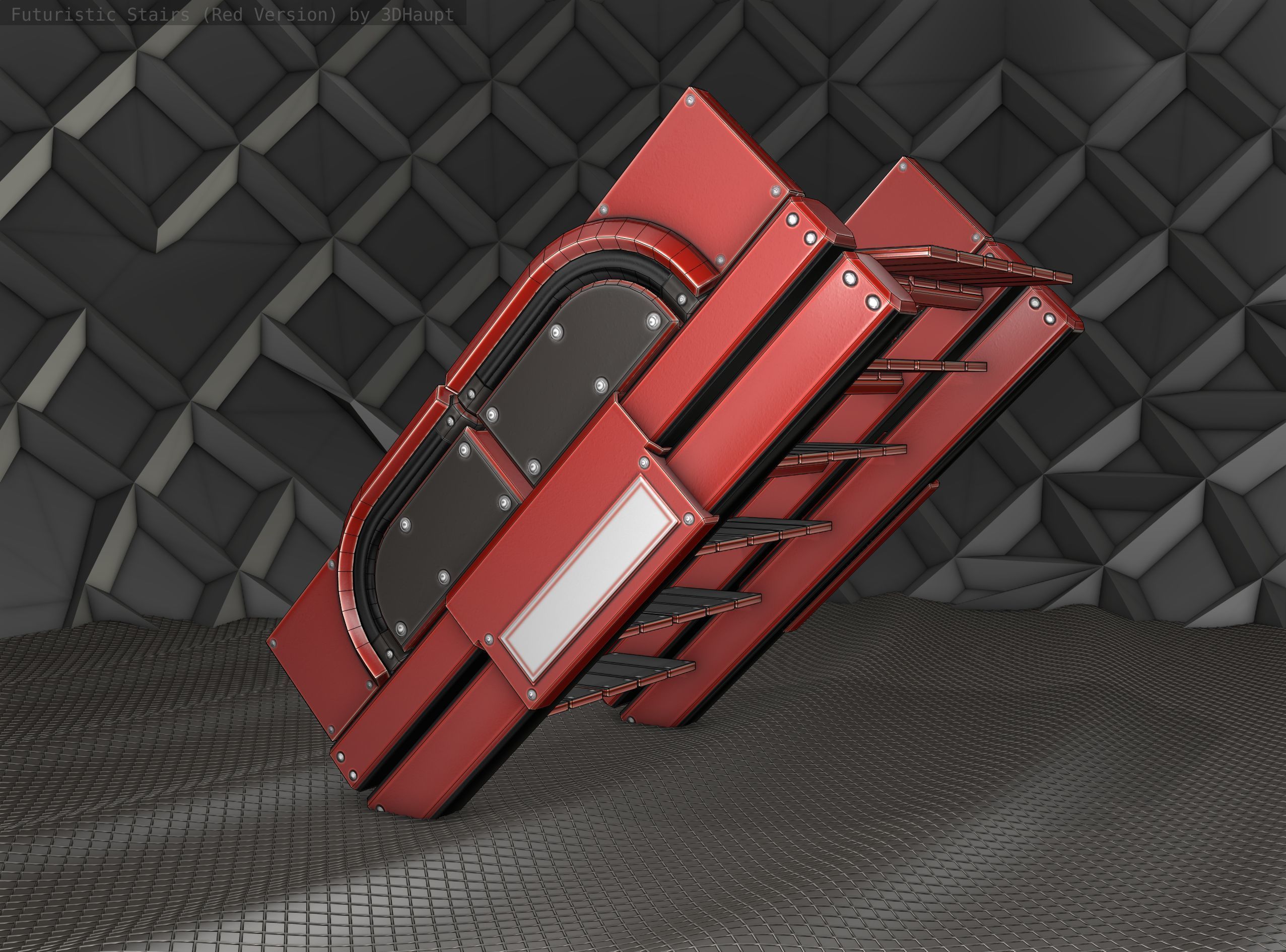 Sci-Fi Stairs - 23 - Red Version Low-poly 3D model_2