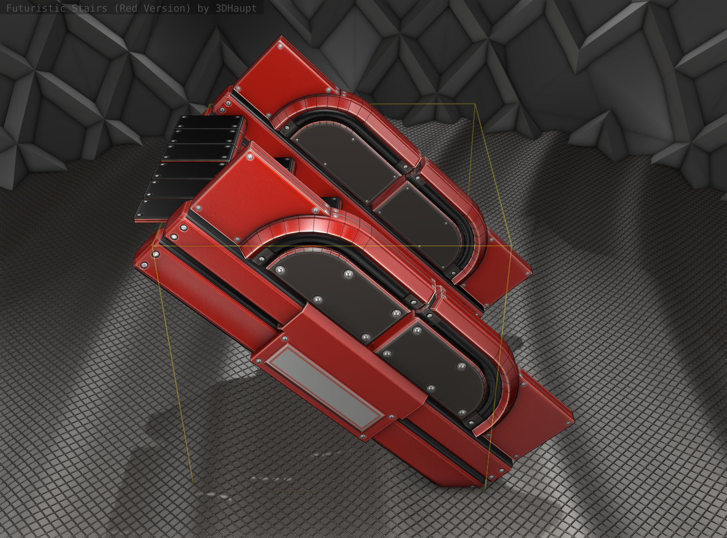 Sci-Fi Stairs - 23 - Red Version Low-poly 3D model_8