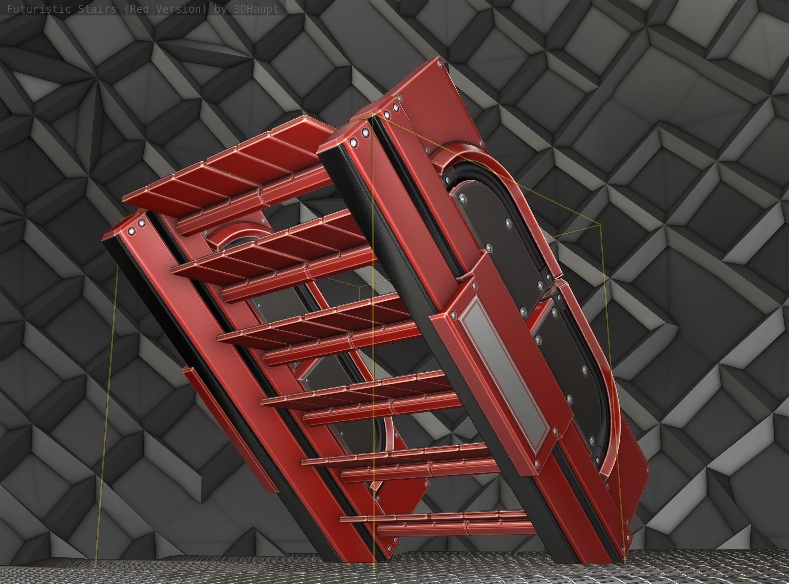 Sci-Fi Stairs - 23 - Red Version Low-poly 3D model_21