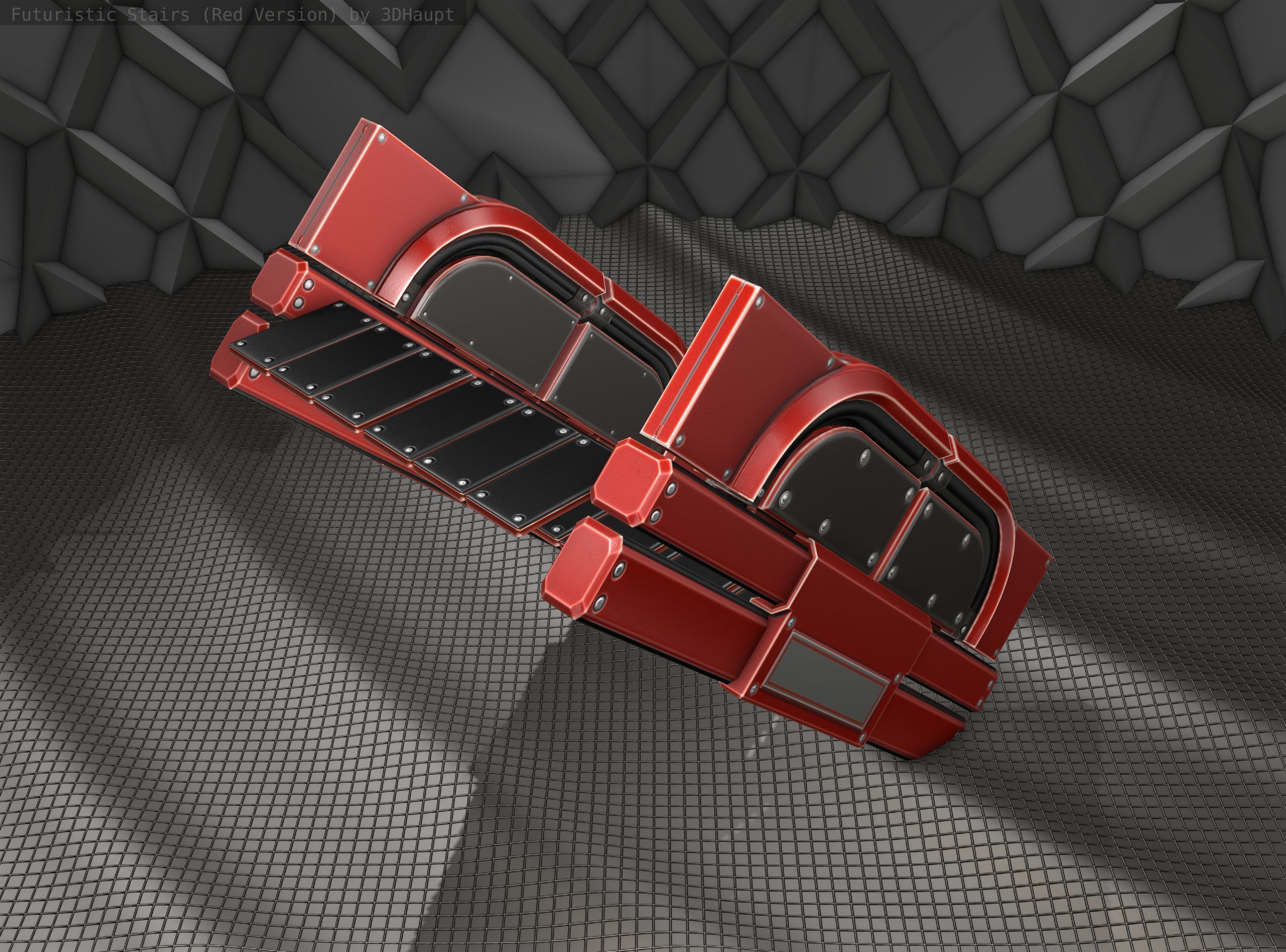 Sci-Fi Stairs - 23 - Red Version Low-poly 3D model_7