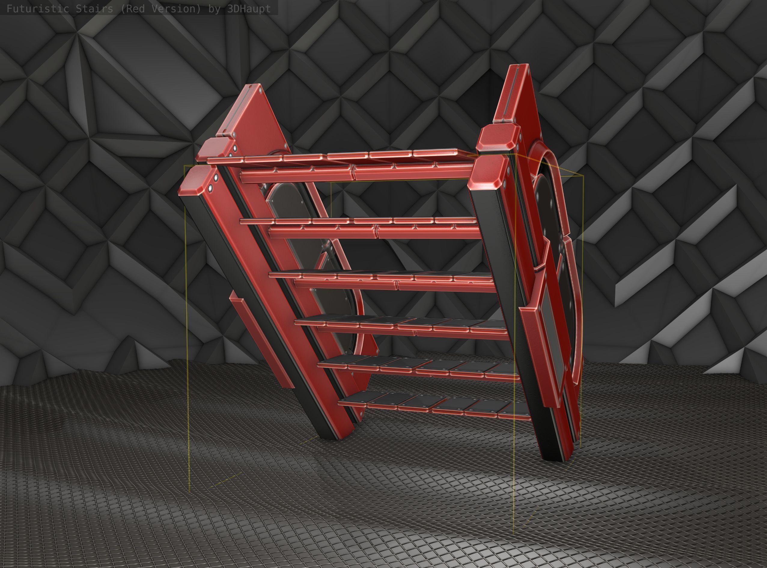 Sci-Fi Stairs - 23 - Red Version Low-poly 3D model_11