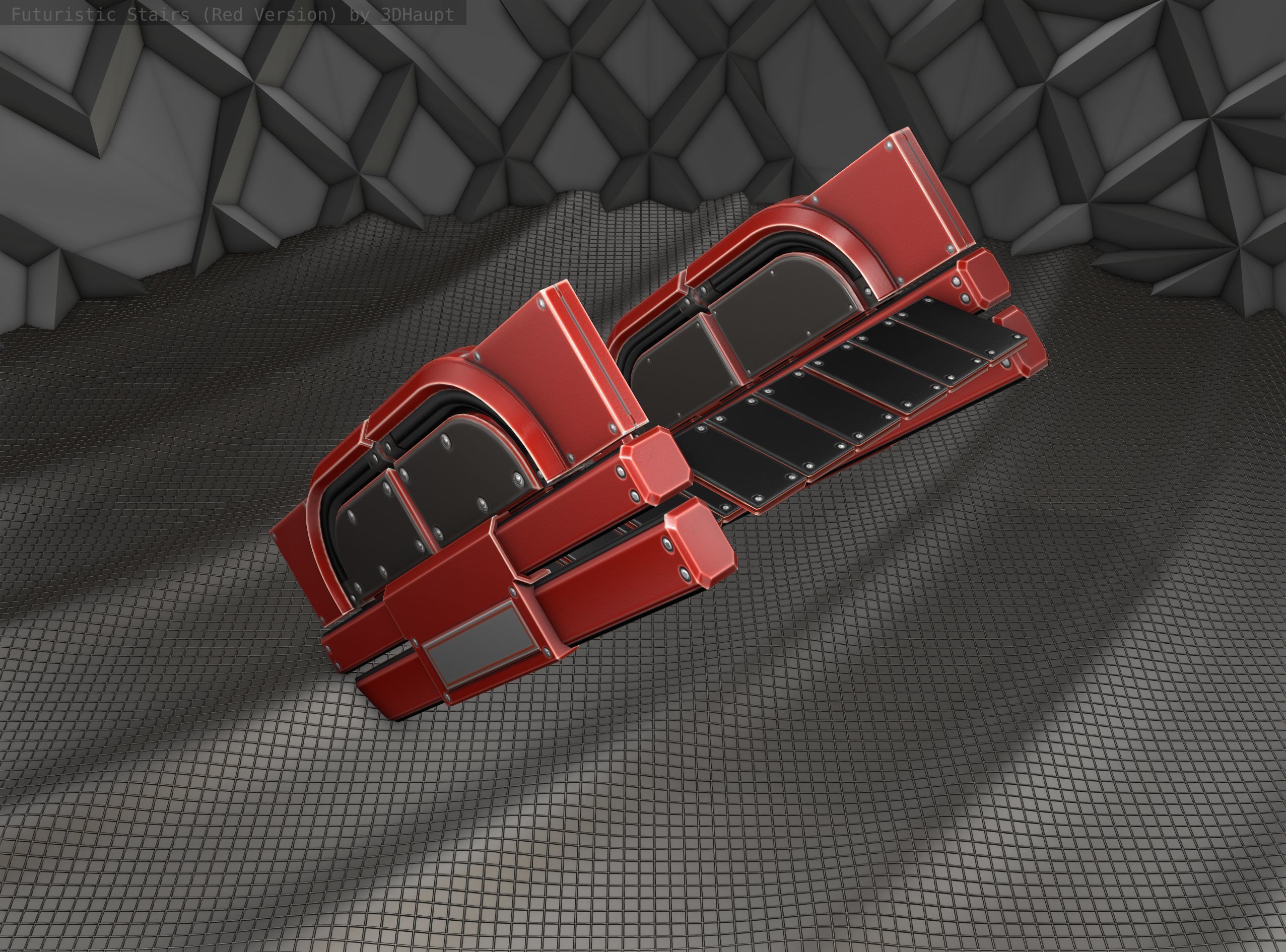 Sci-Fi Stairs - 23 - Red Version Low-poly 3D model_5