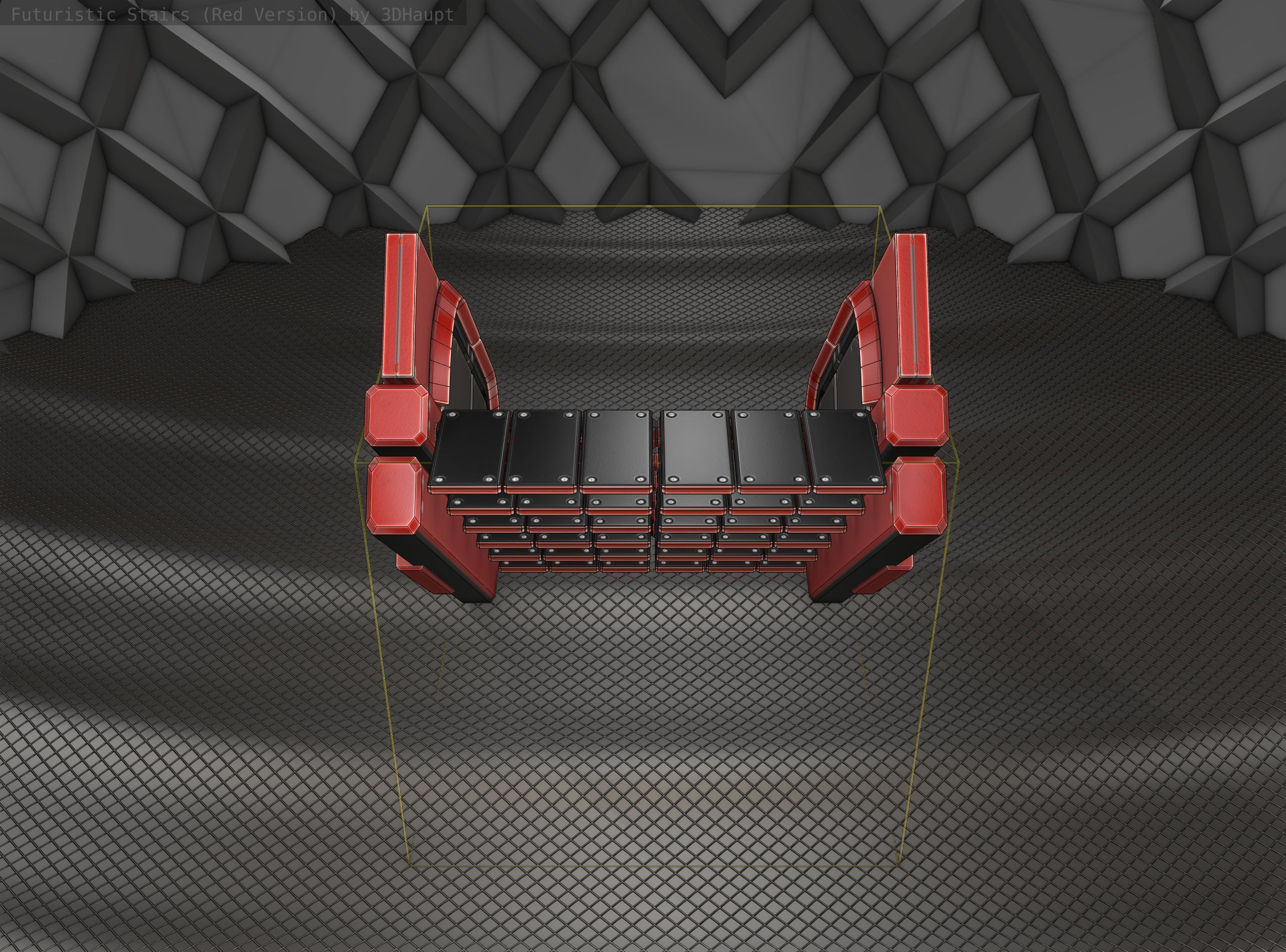 Sci-Fi Stairs - 23 - Red Version Low-poly 3D model_6