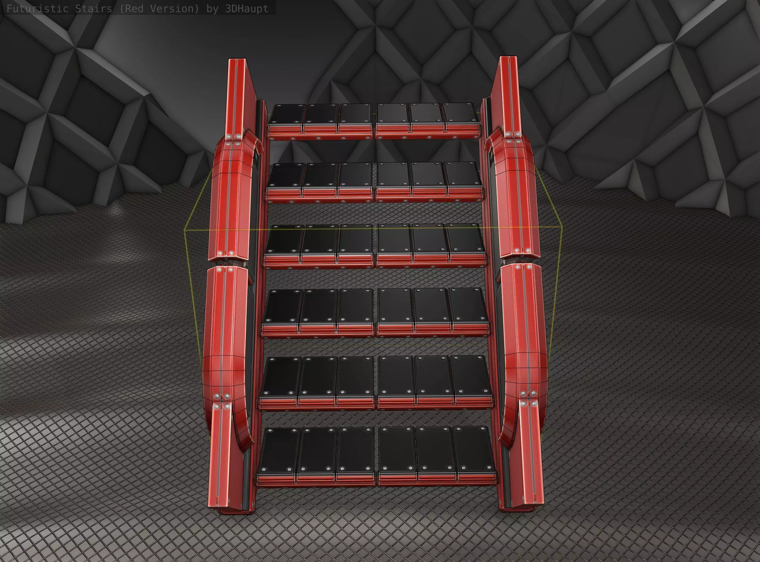Sci-Fi Stairs - 23 - Red Version Low-poly 3D model_0