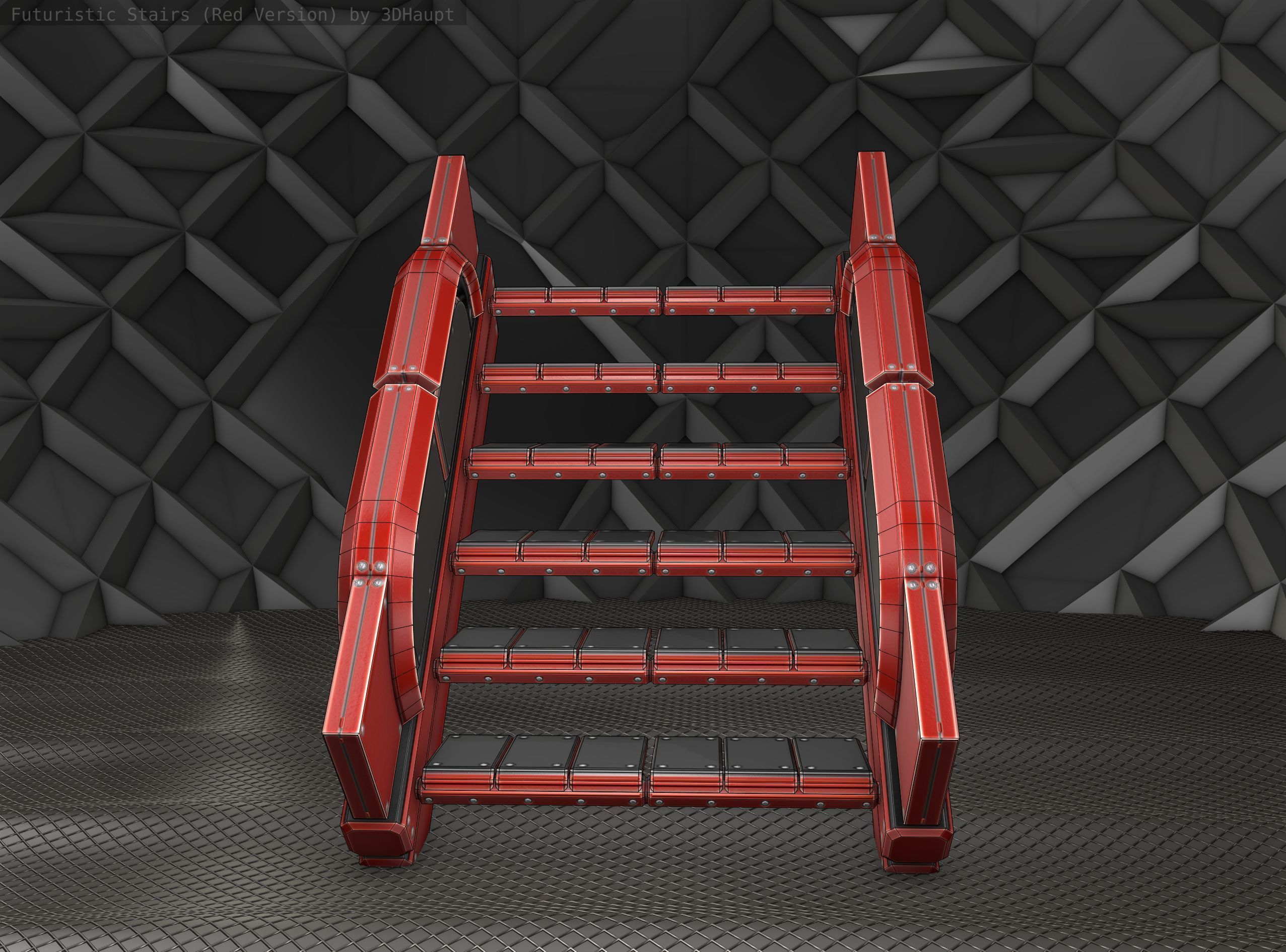 Sci-Fi Stairs - 23 - Red Version Low-poly 3D model_14