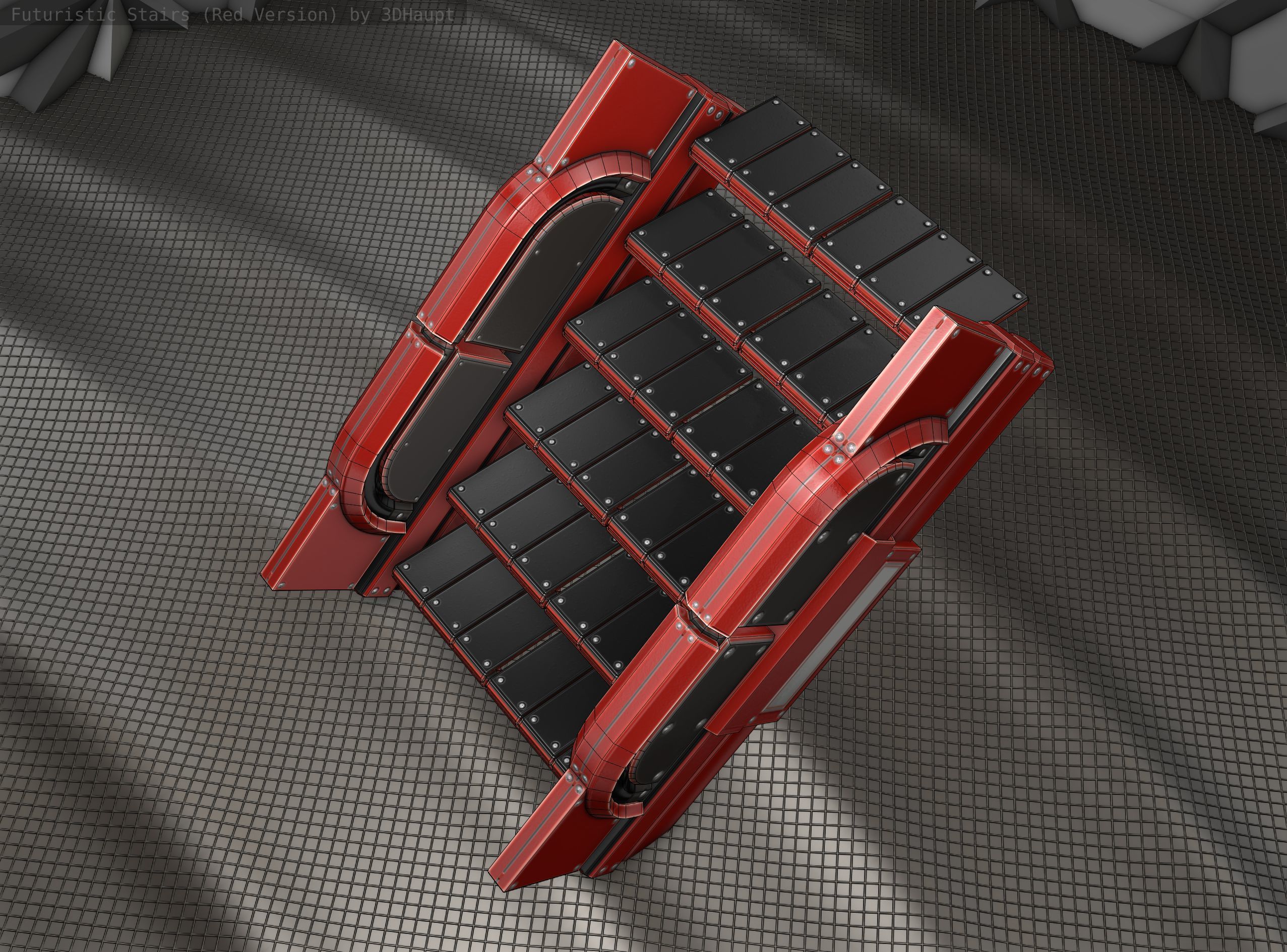 Sci-Fi Stairs - 23 - Red Version Low-poly 3D model_16