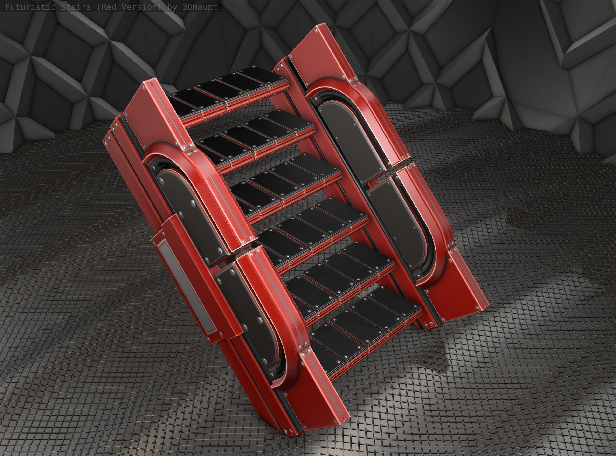 Sci-Fi Stairs - 23 - Red Version Low-poly 3D model_9
