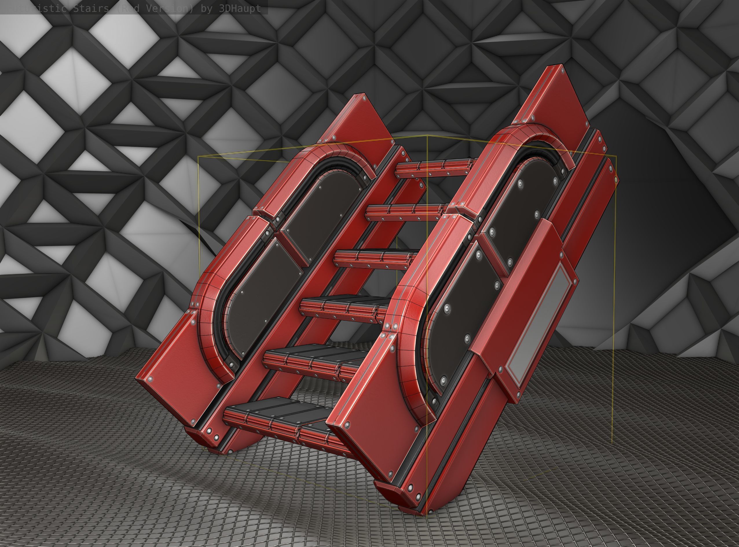 Sci-Fi Stairs - 23 - Red Version Low-poly 3D model_3