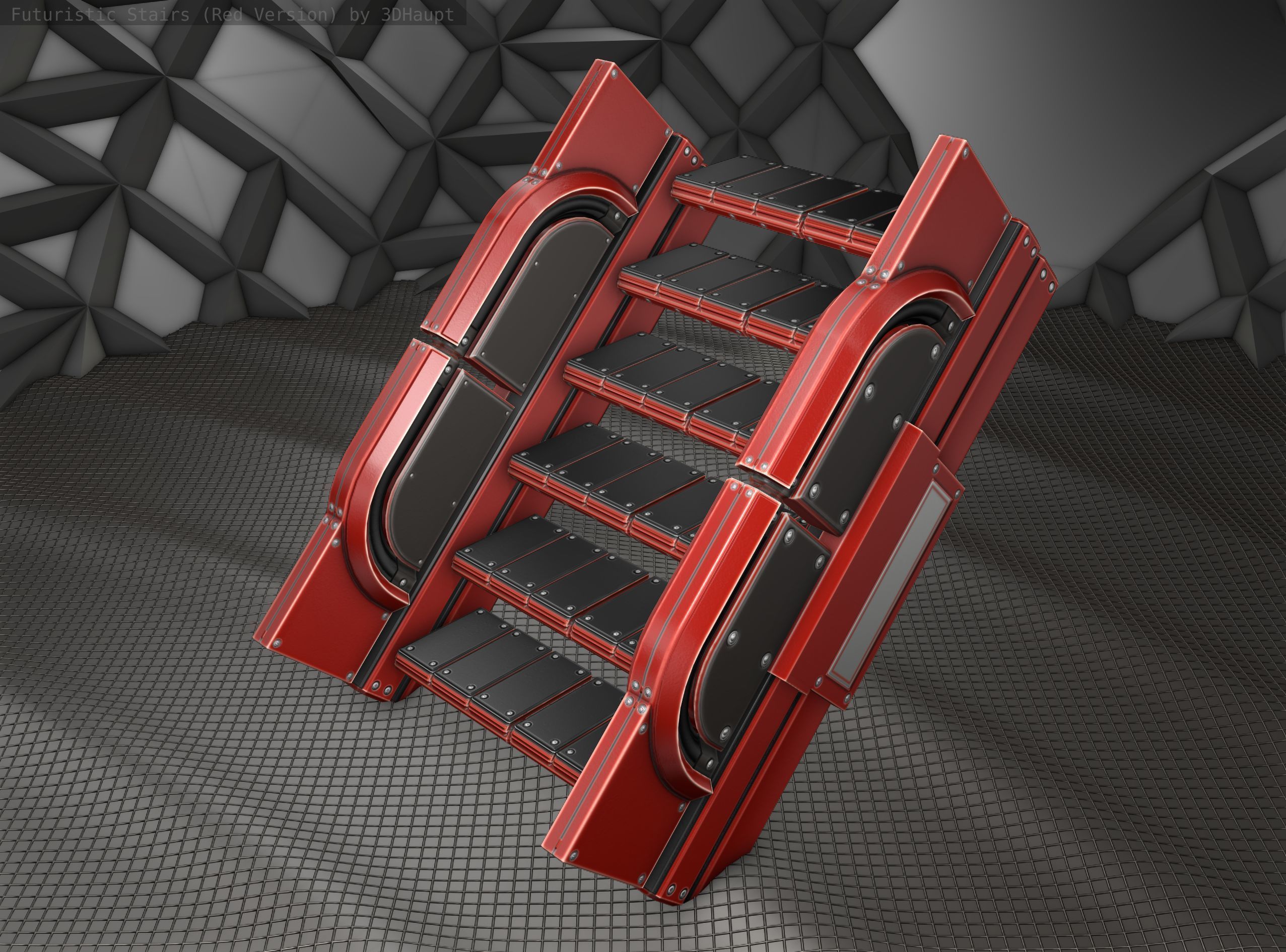 Sci-Fi Stairs - 23 - Red Version Low-poly 3D model_10