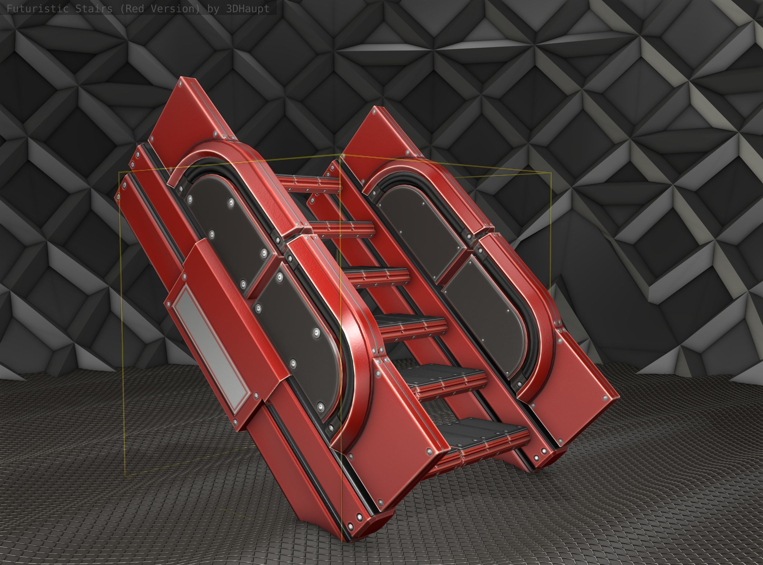 Sci-Fi Stairs - 23 - Red Version Low-poly 3D model_13