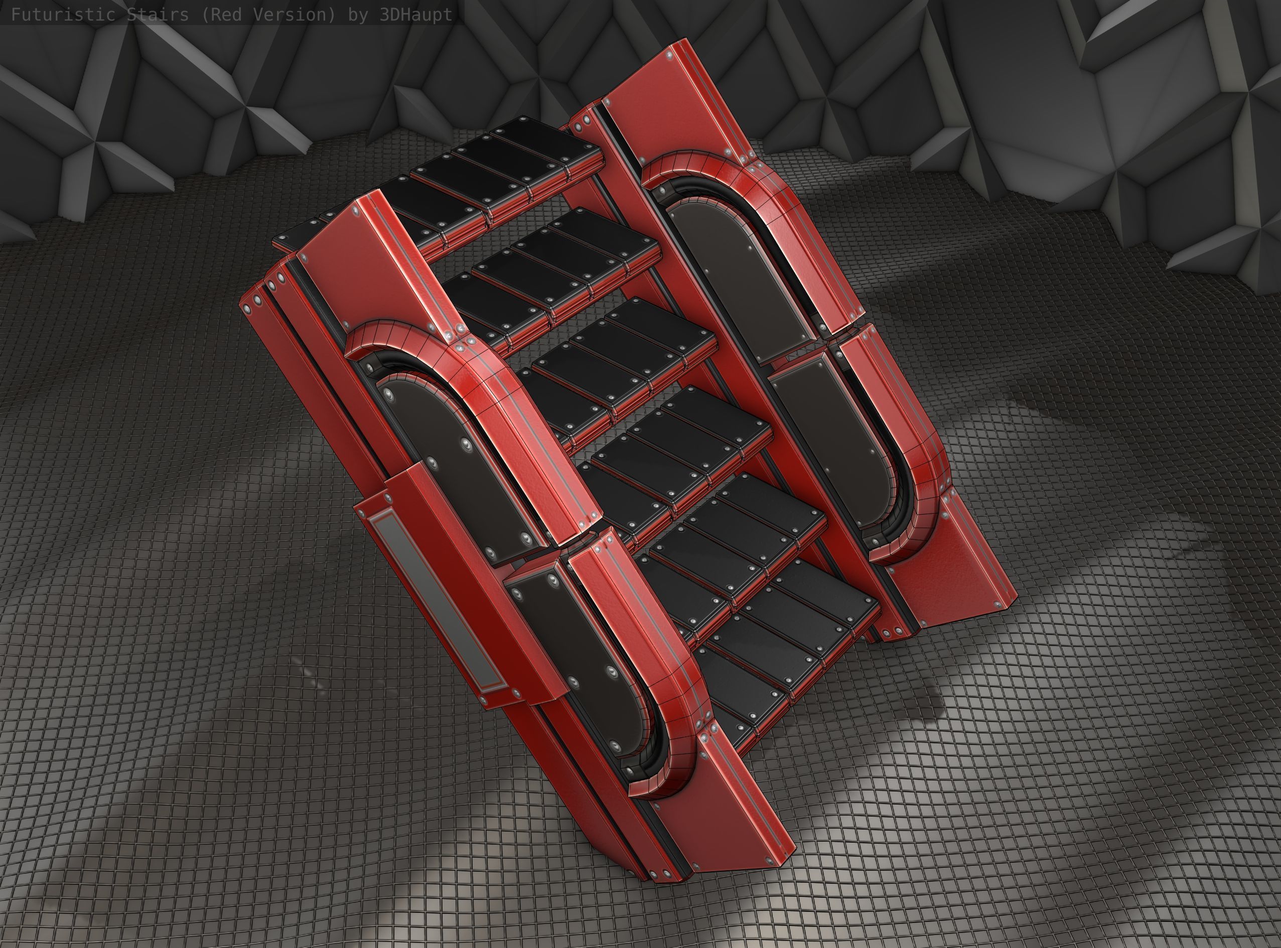 Sci-Fi Stairs - 23 - Red Version Low-poly 3D model_20