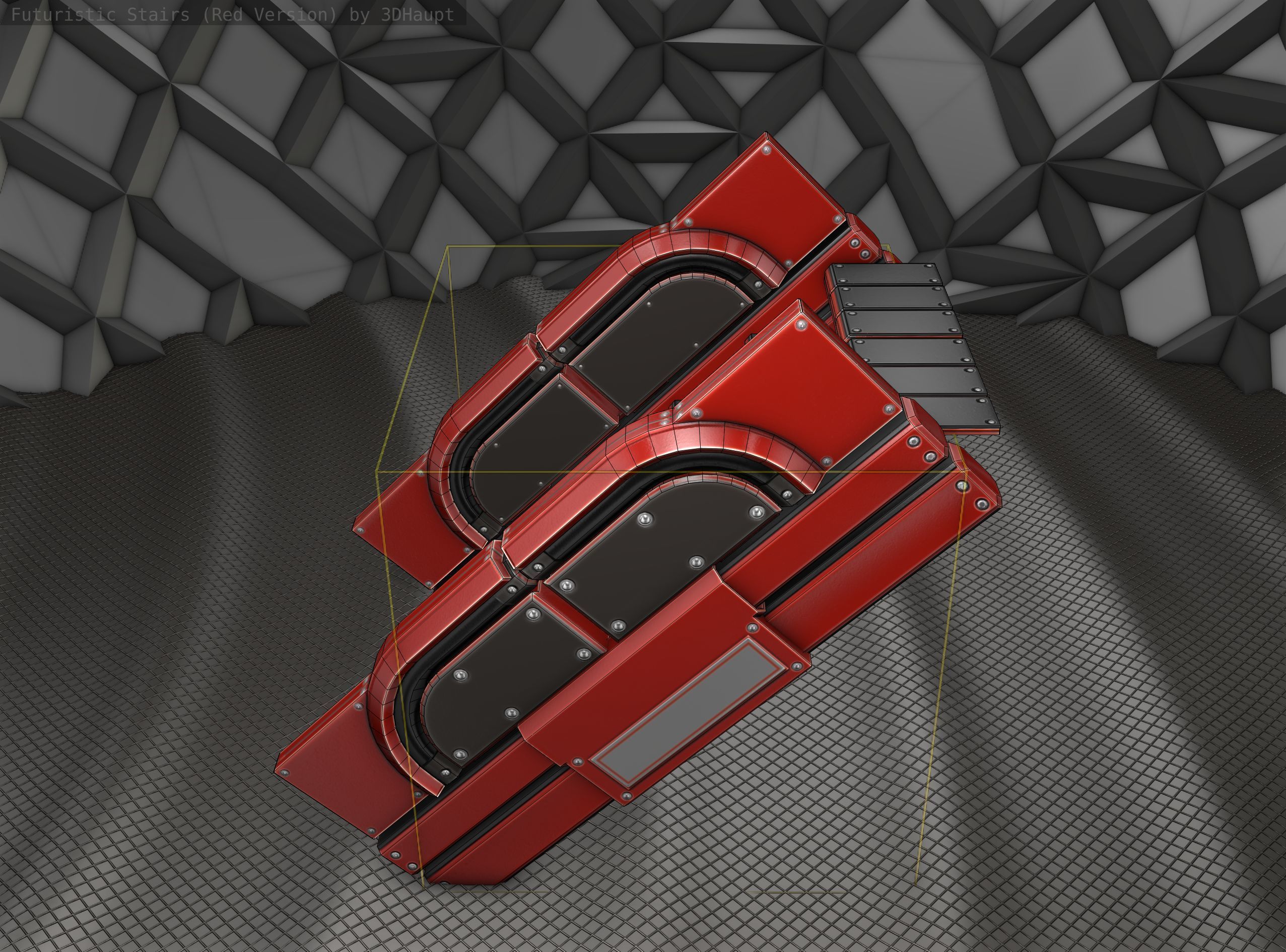 Sci-Fi Stairs - 23 - Red Version Low-poly 3D model_4