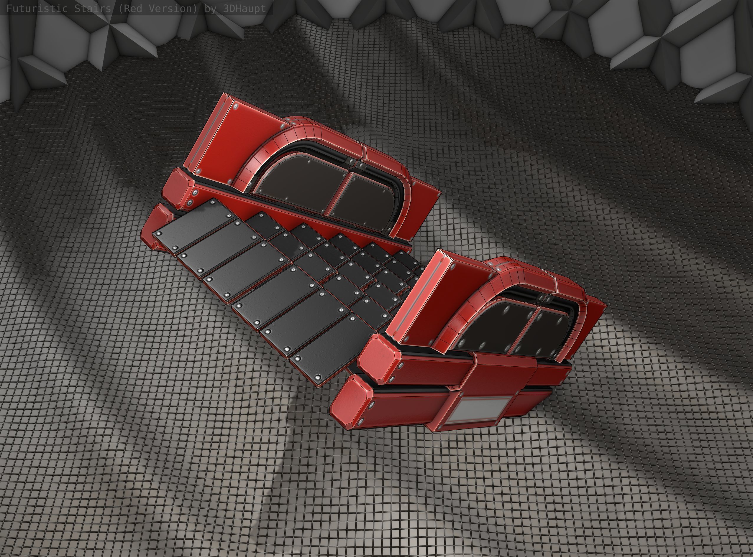 Sci-Fi Stairs - 23 - Red Version Low-poly 3D model_18