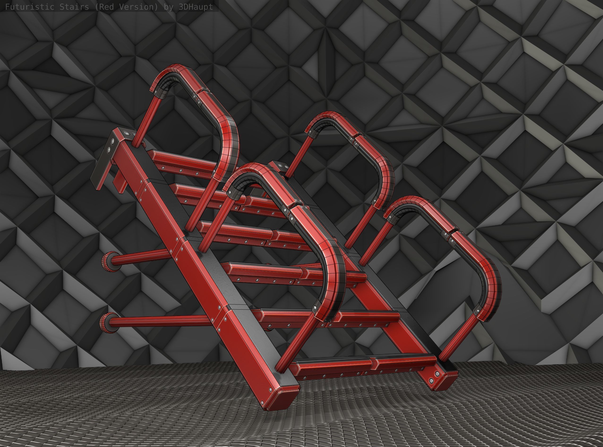 Sci-Fi Stairs - 25 - Red Version Low-poly 3D model_22