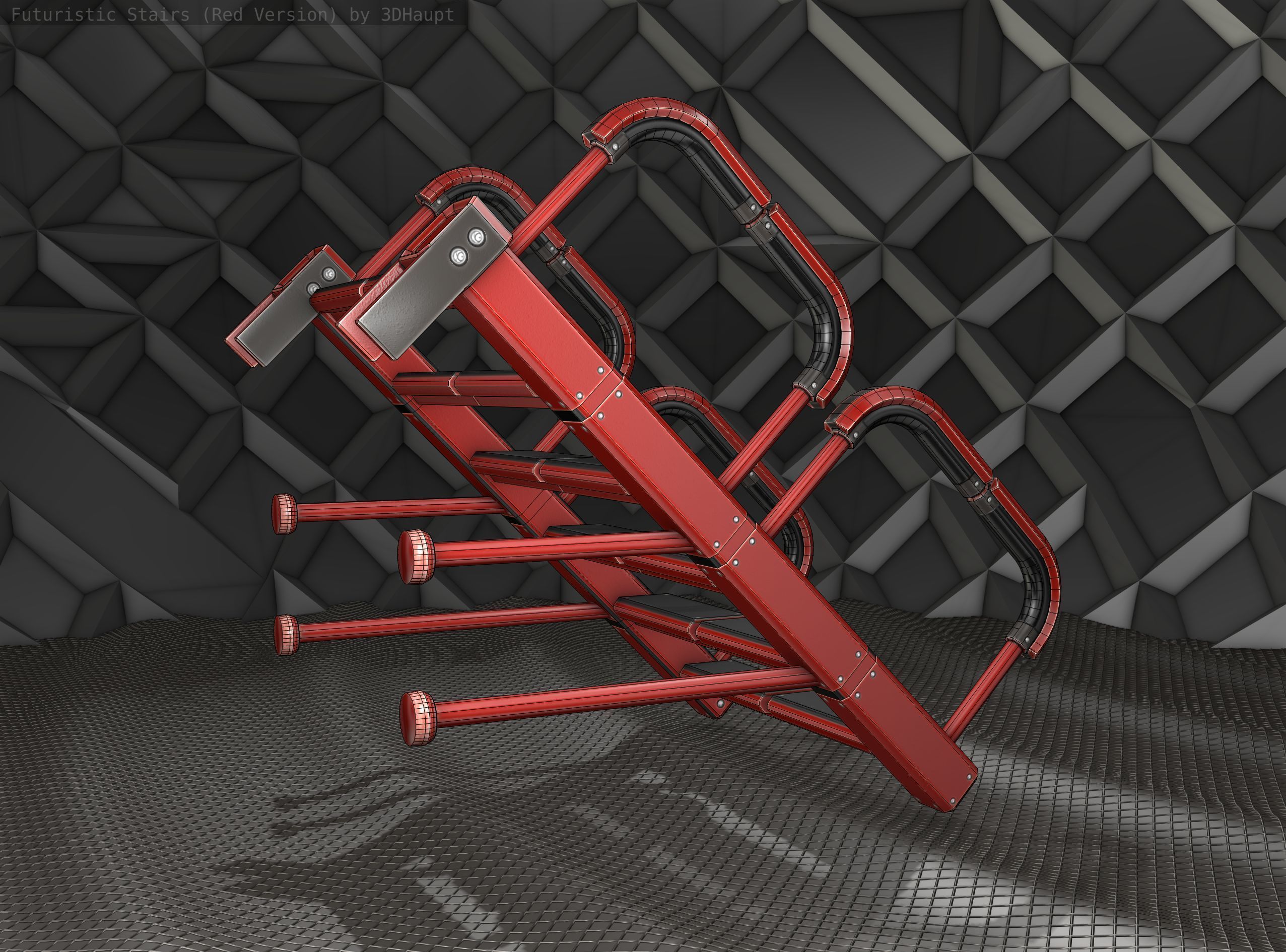 Sci-Fi Stairs - 25 - Red Version Low-poly 3D model_12