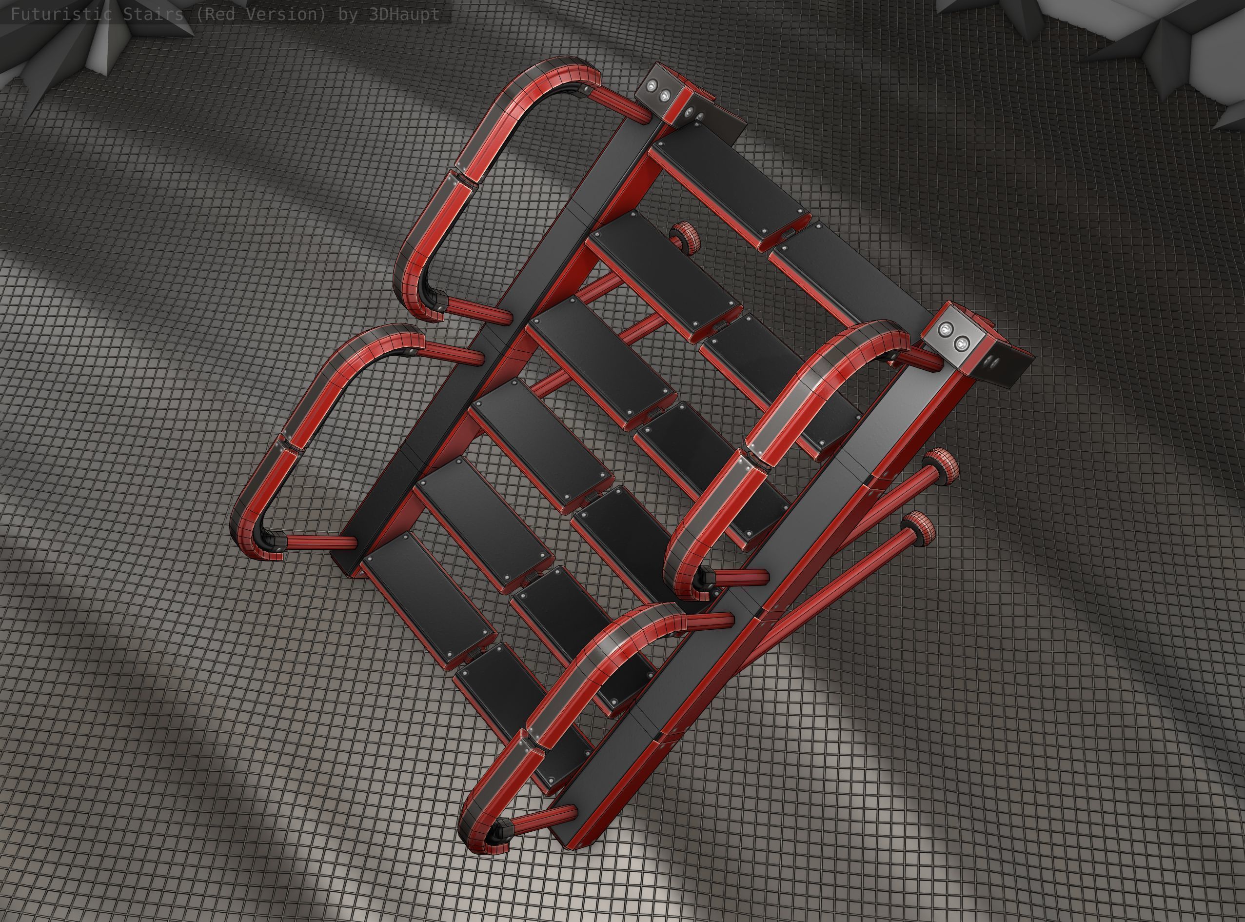 Sci-Fi Stairs - 25 - Red Version Low-poly 3D model_16