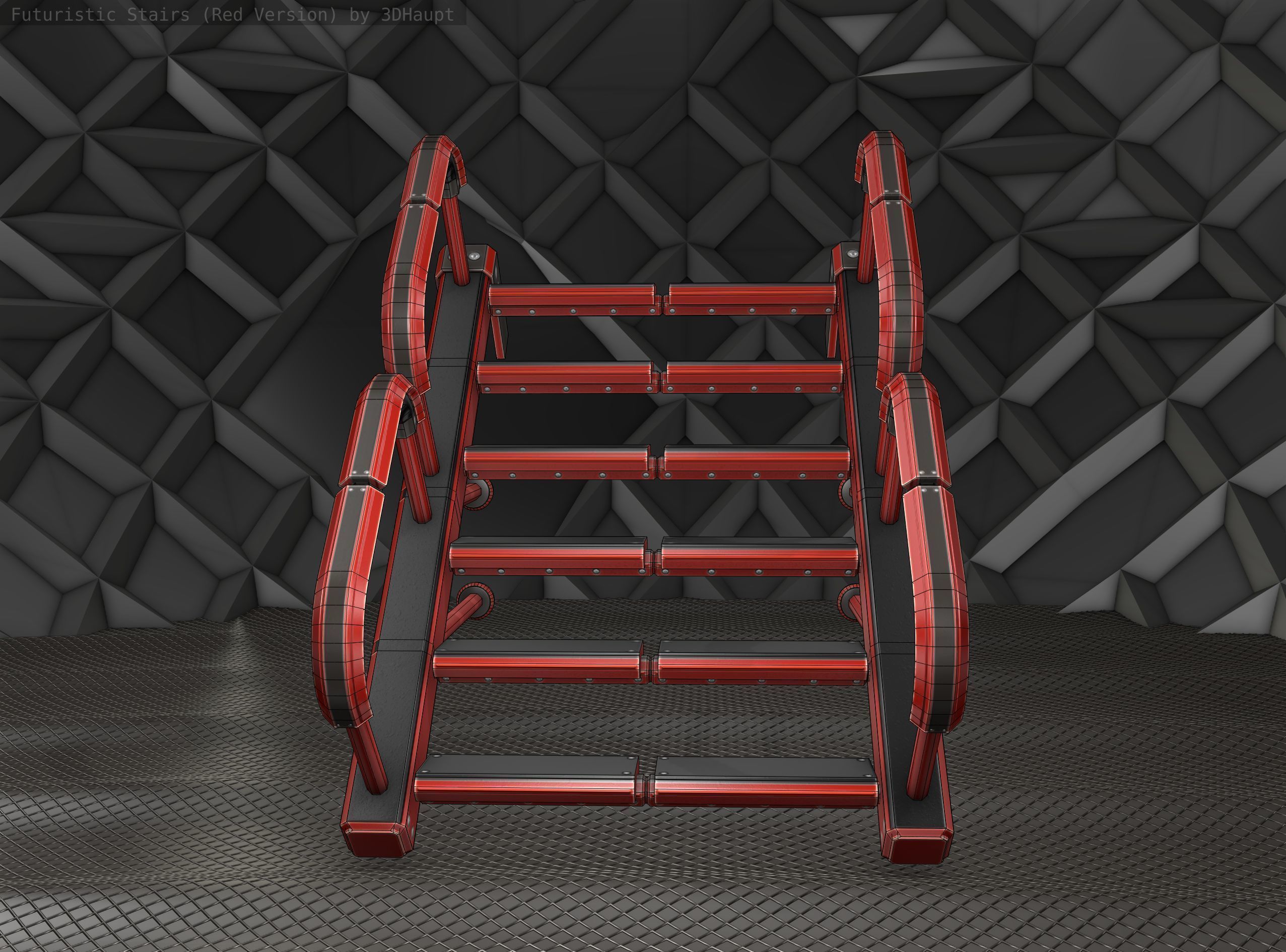 Sci-Fi Stairs - 25 - Red Version Low-poly 3D model_14