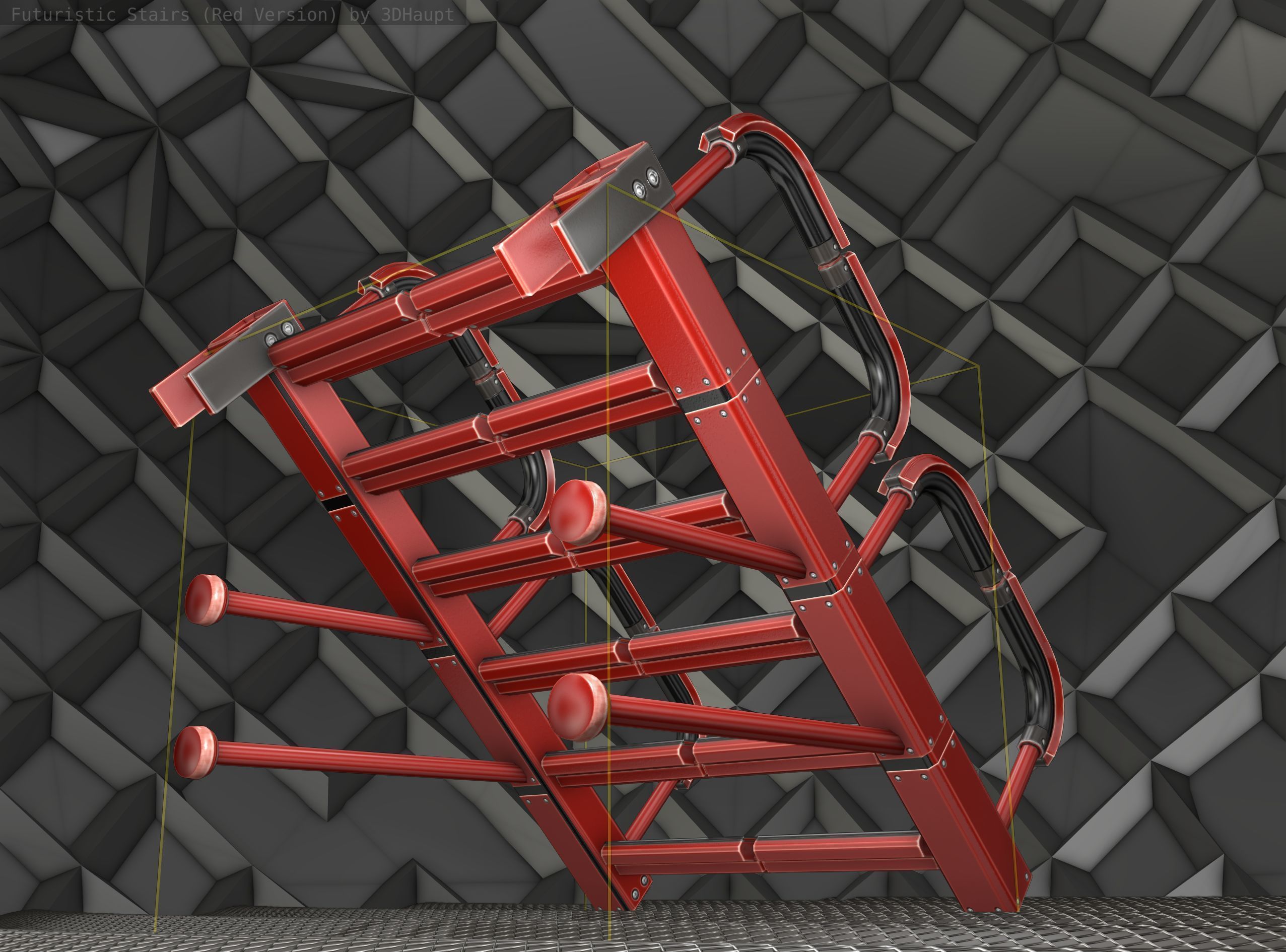 Sci-Fi Stairs - 25 - Red Version Low-poly 3D model_21