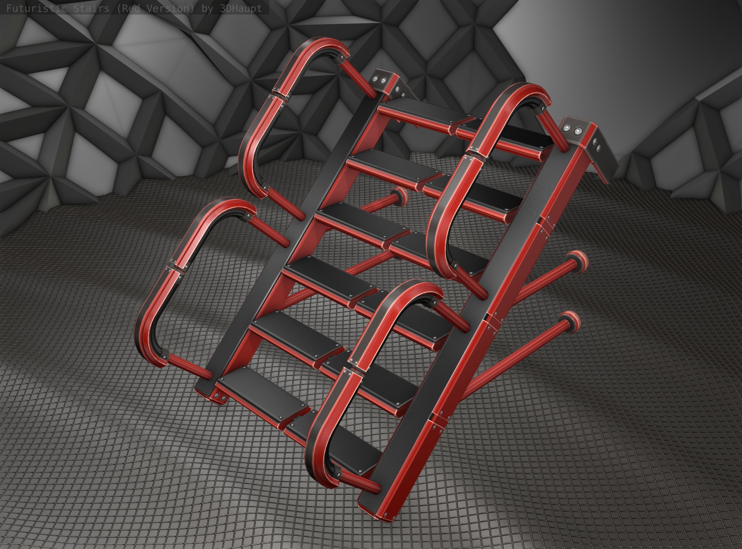 Sci-Fi Stairs - 25 - Red Version Low-poly 3D model_8