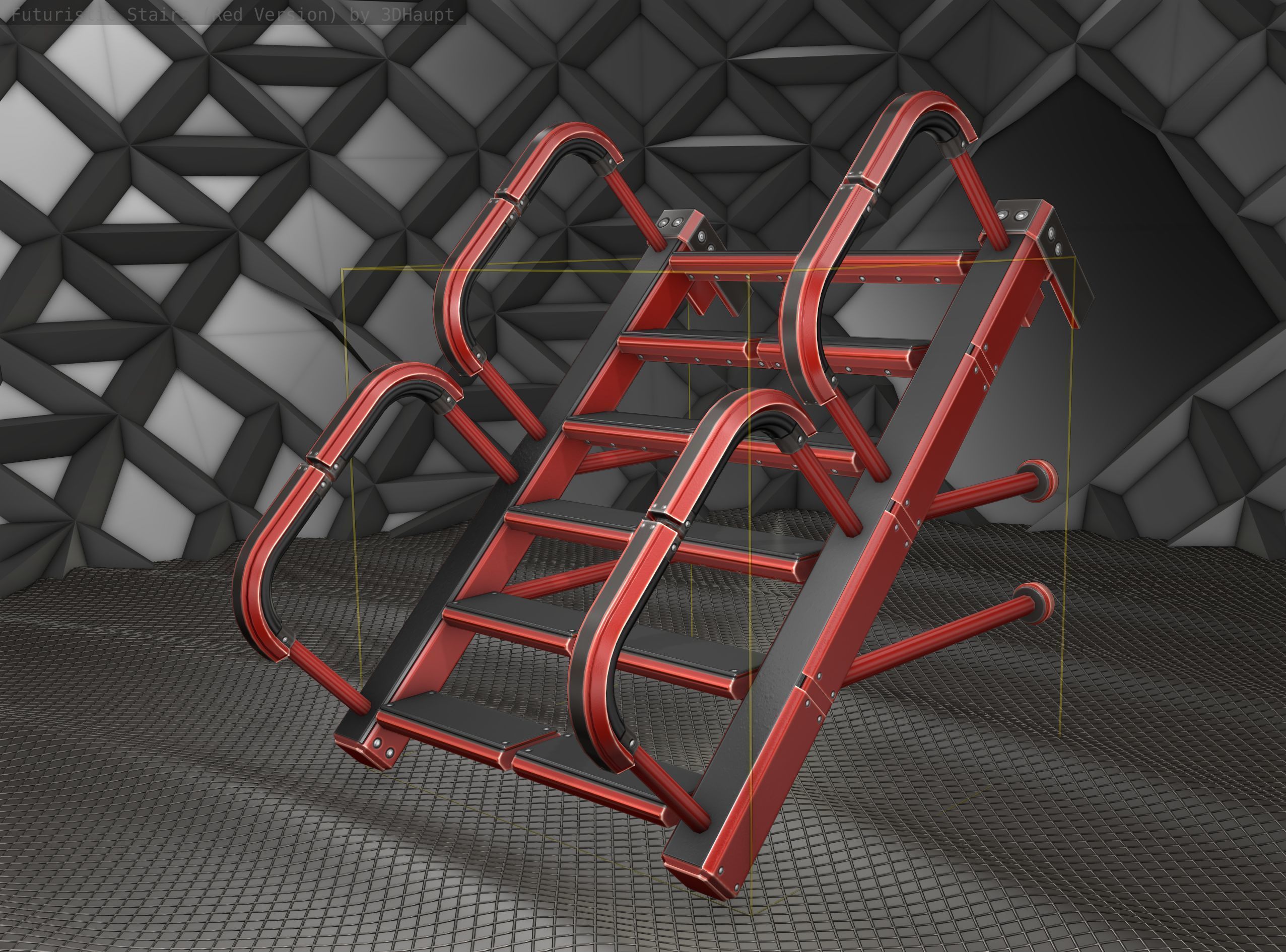 Sci-Fi Stairs - 25 - Red Version Low-poly 3D model_23