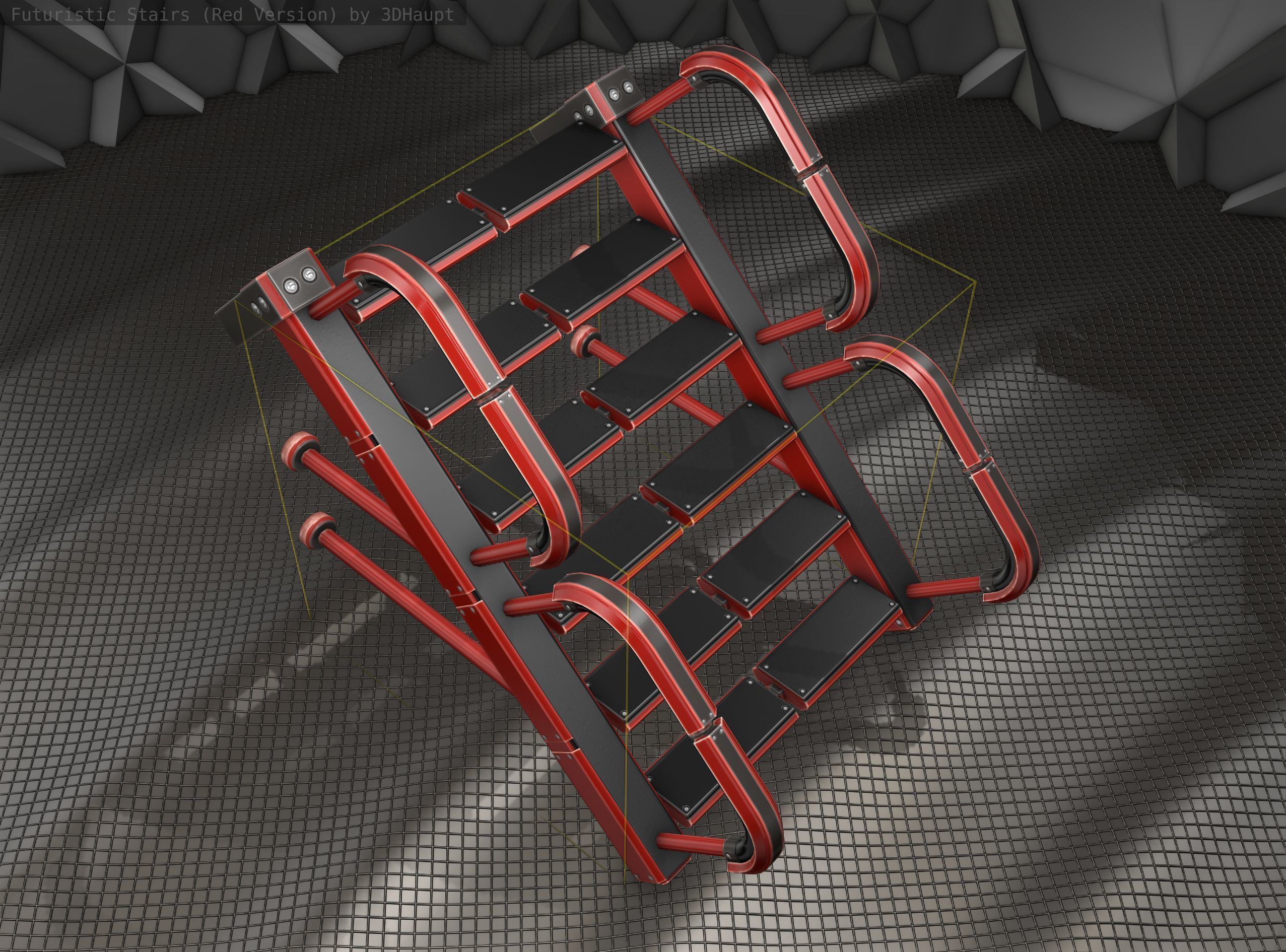 Sci-Fi Stairs - 25 - Red Version Low-poly 3D model_19