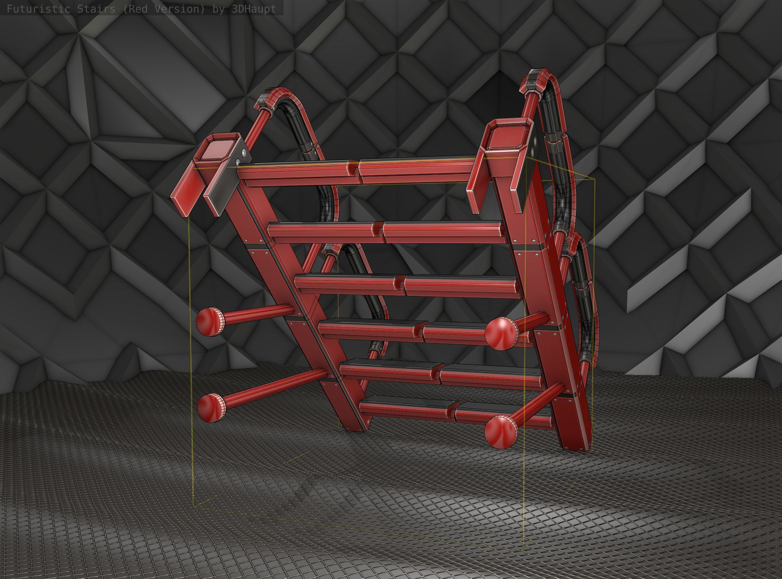 Sci-Fi Stairs - 25 - Red Version Low-poly 3D model_11