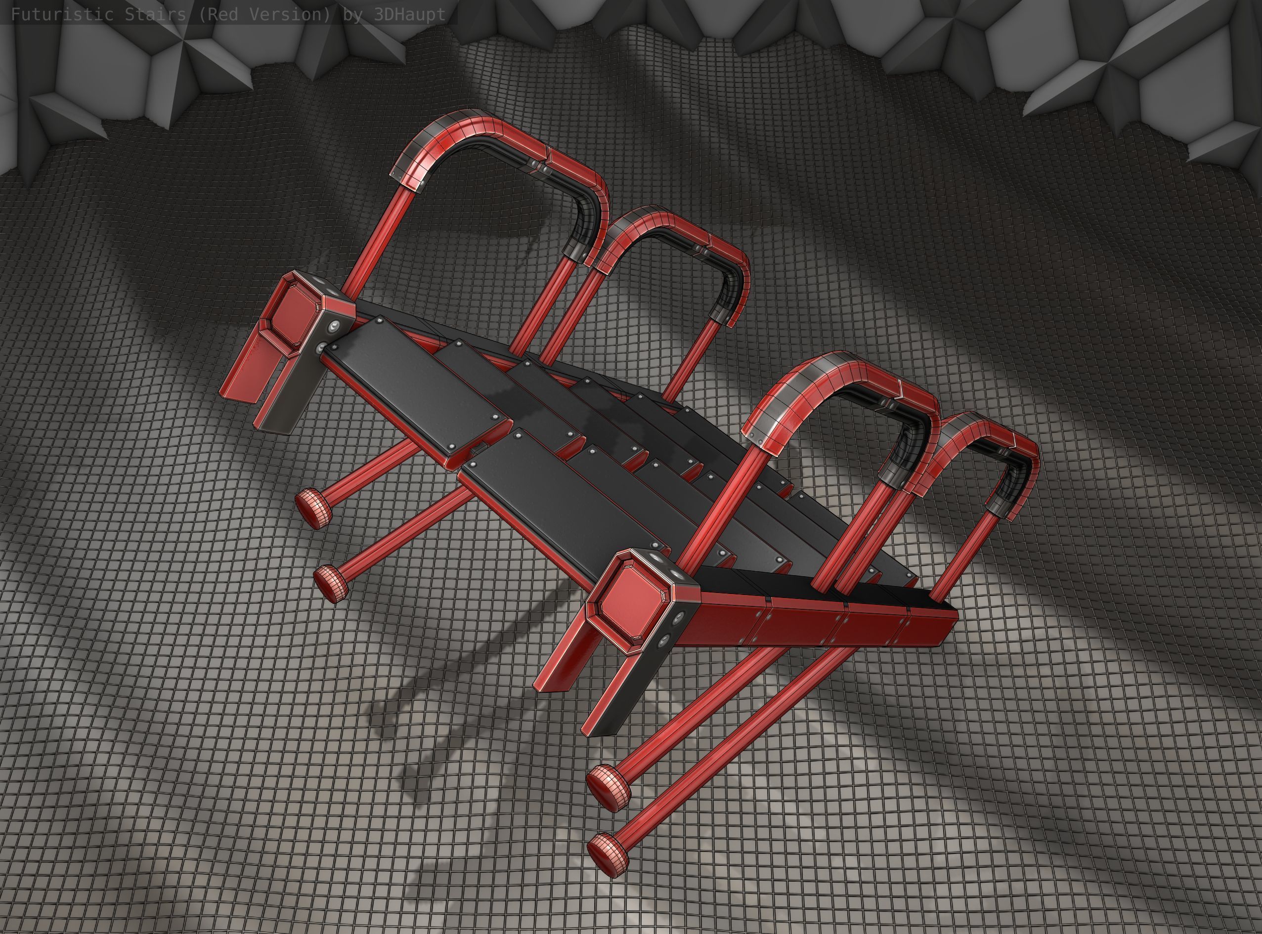 Sci-Fi Stairs - 25 - Red Version Low-poly 3D model_18
