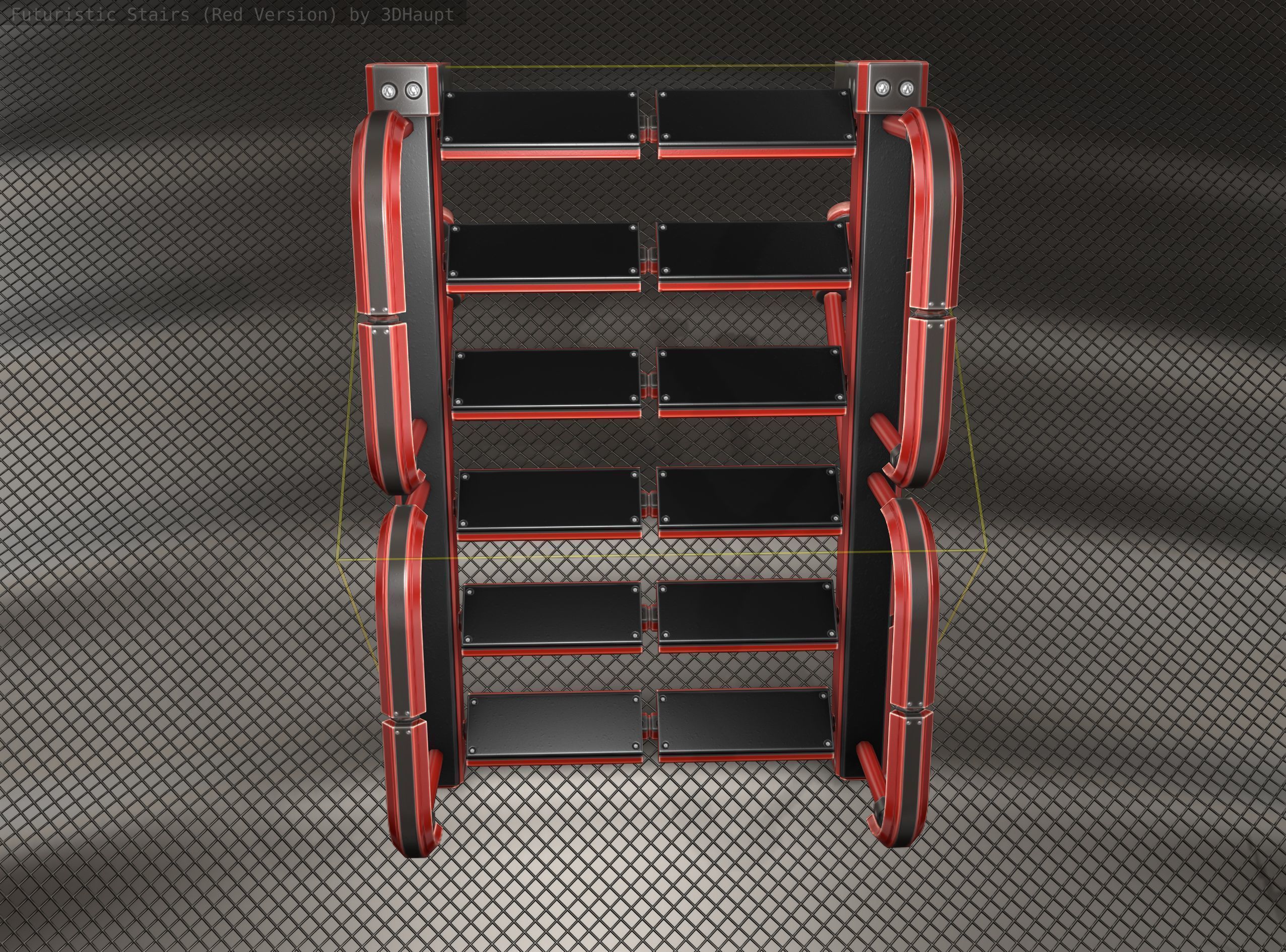 Sci-Fi Stairs - 25 - Red Version Low-poly 3D model_15