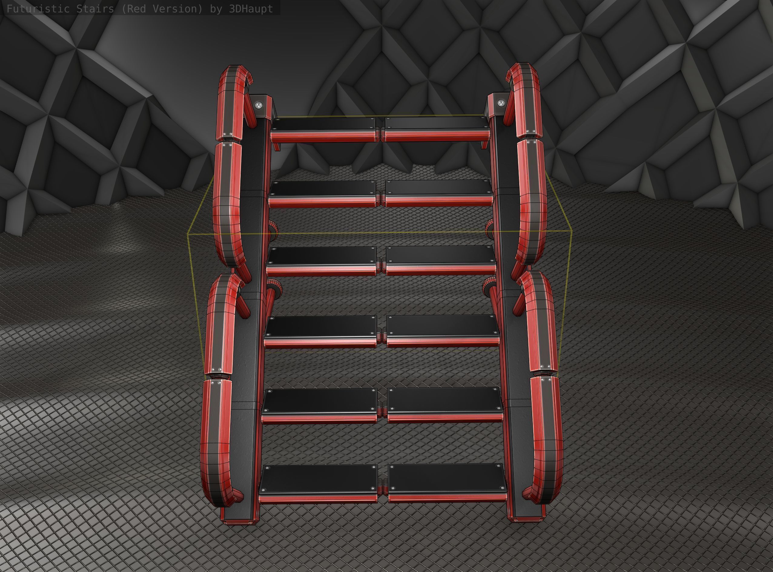 Sci-Fi Stairs - 25 - Red Version Low-poly 3D model_7