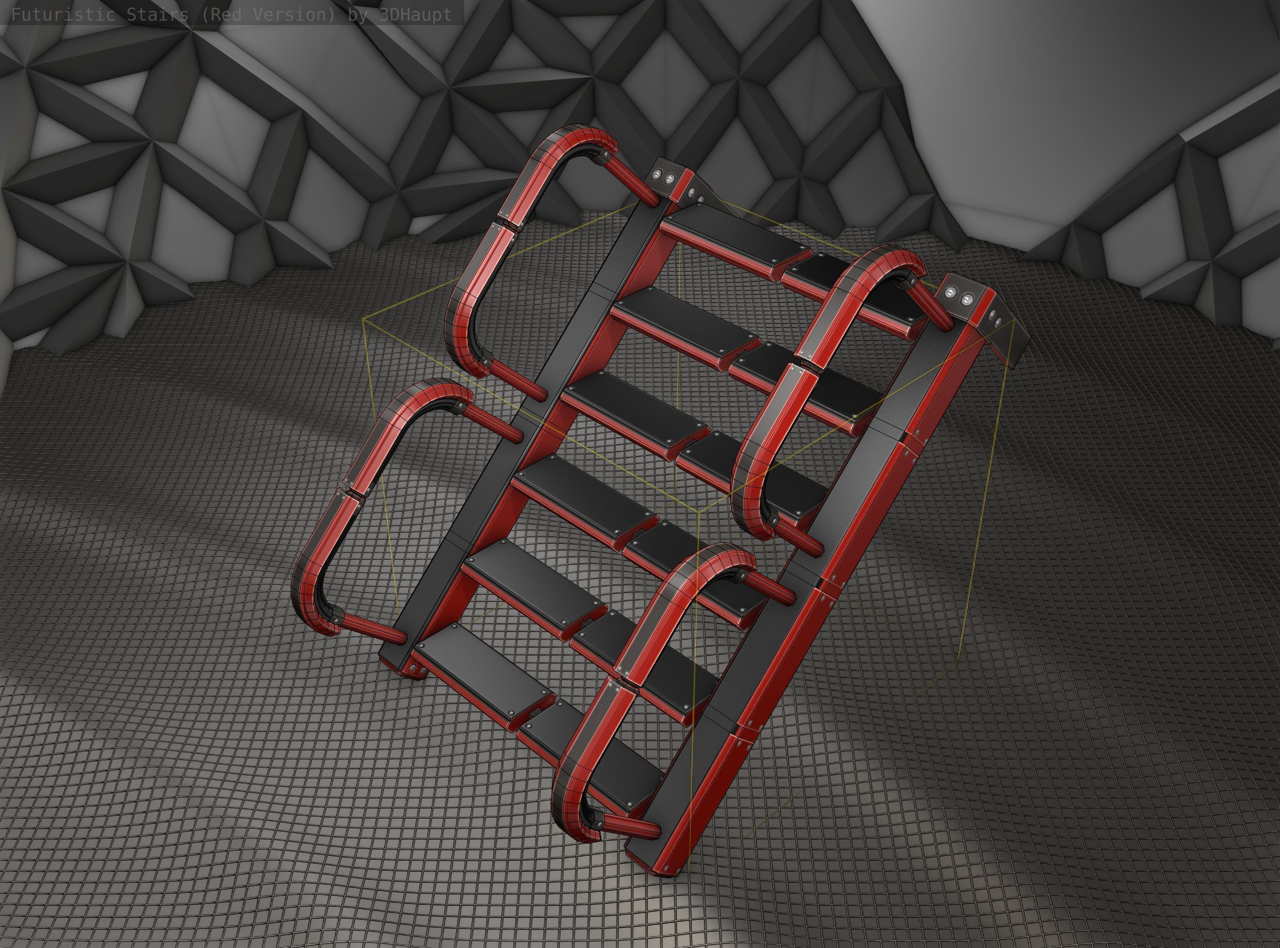 Sci-Fi Stairs - 25 - Red Version Low-poly 3D model_25