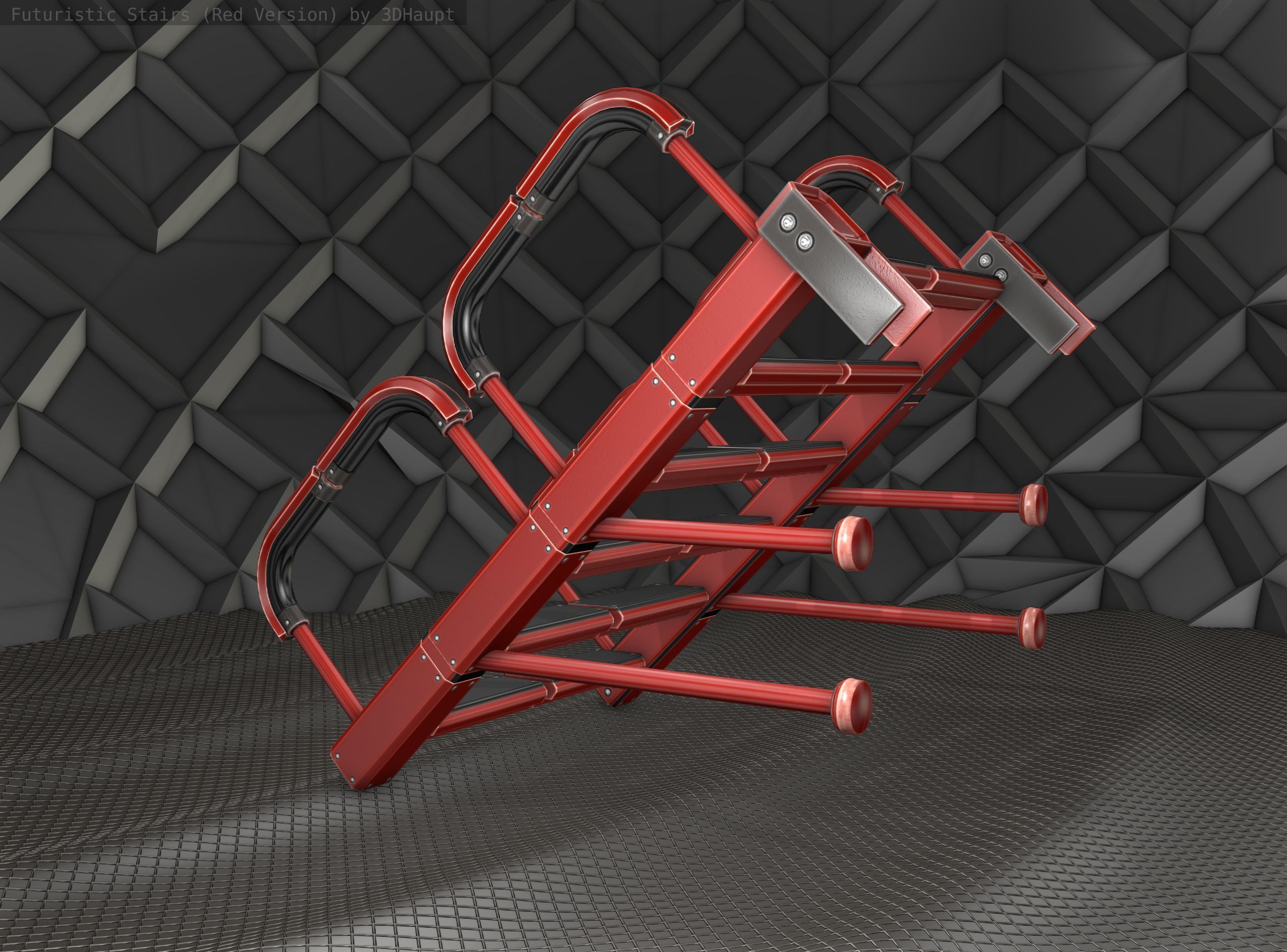 Sci-Fi Stairs - 25 - Red Version Low-poly 3D model_10