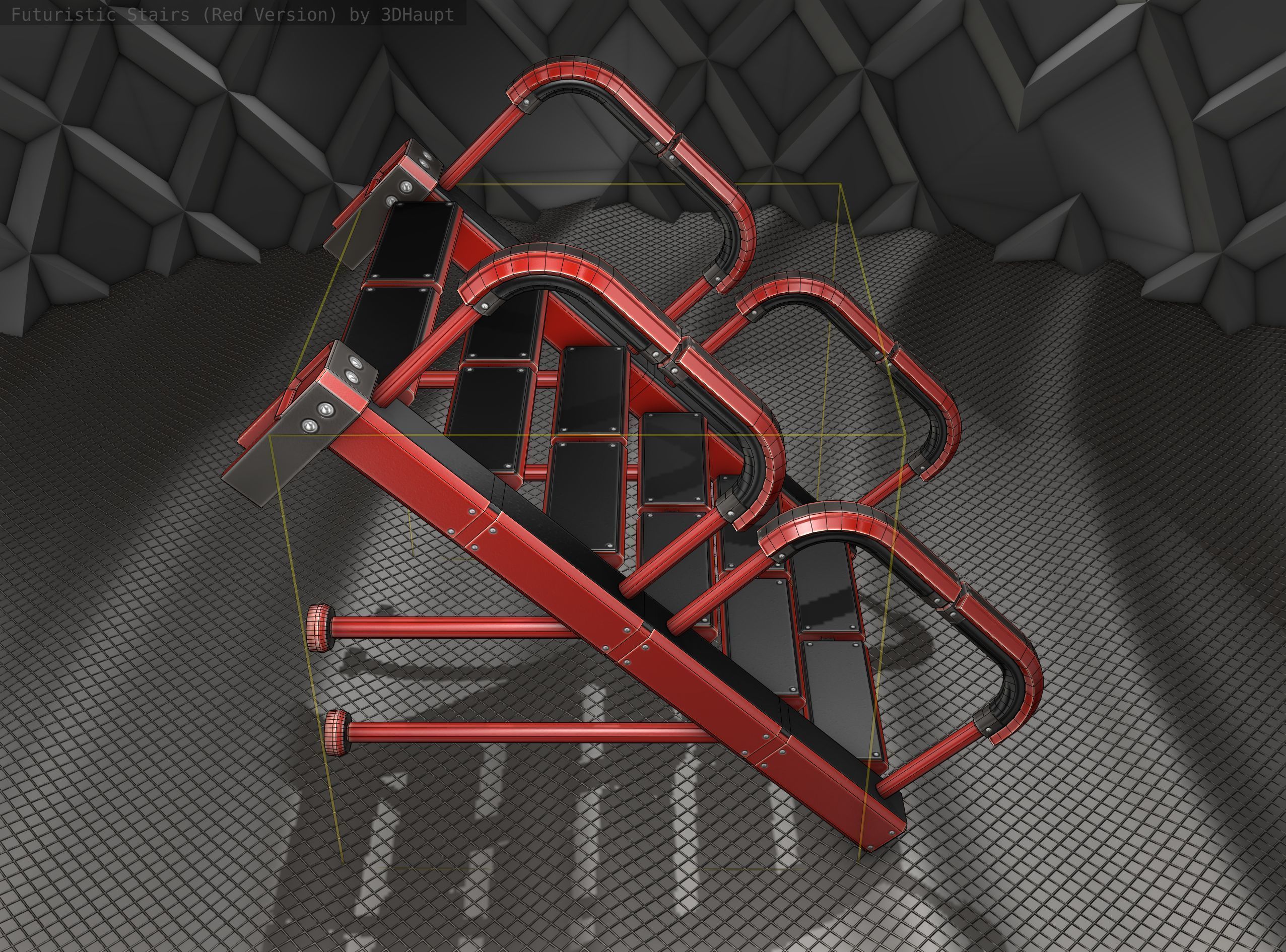 Sci-Fi Stairs - 25 - Red Version Low-poly 3D model_5