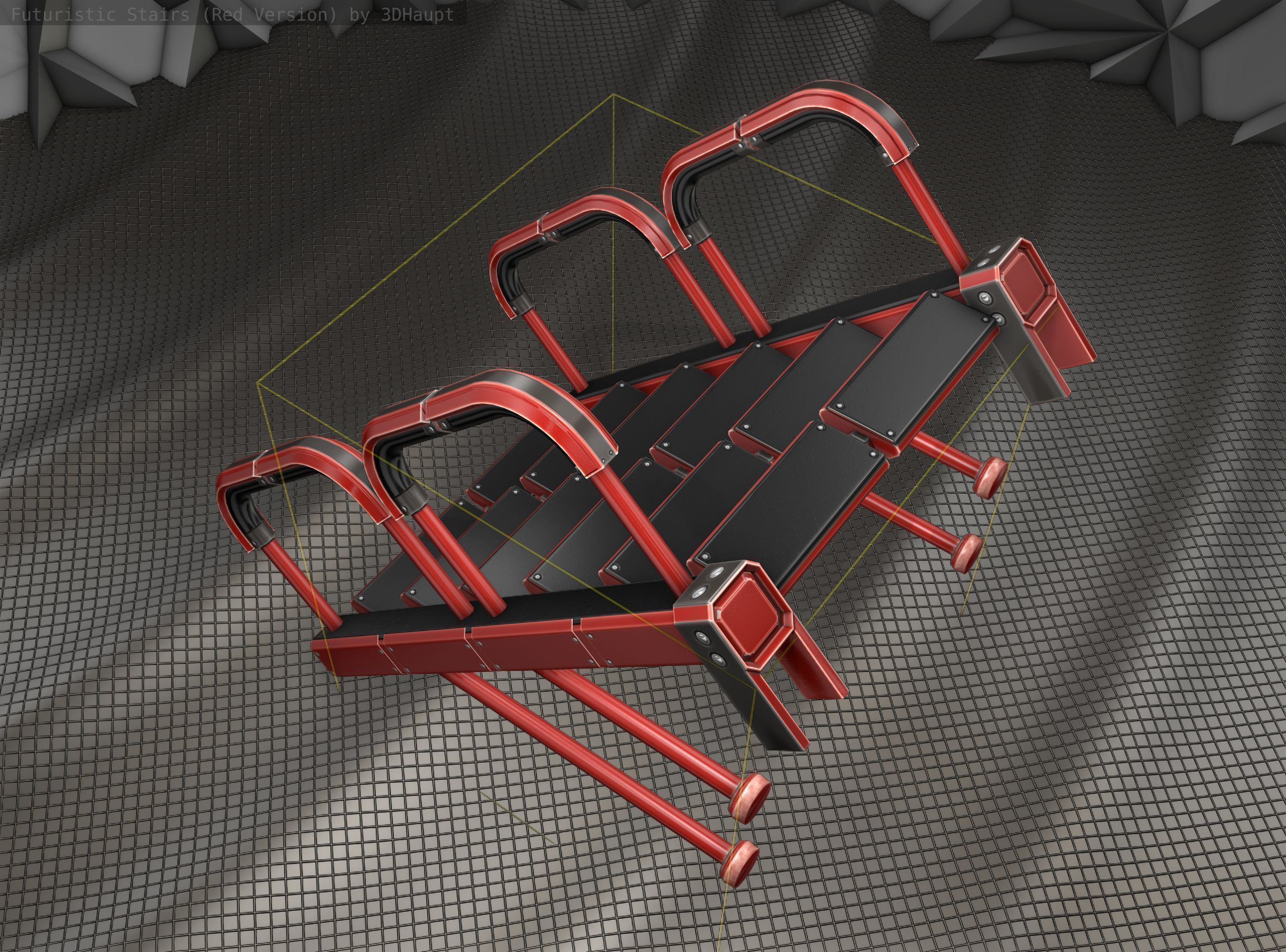 Sci-Fi Stairs - 25 - Red Version Low-poly 3D model_17