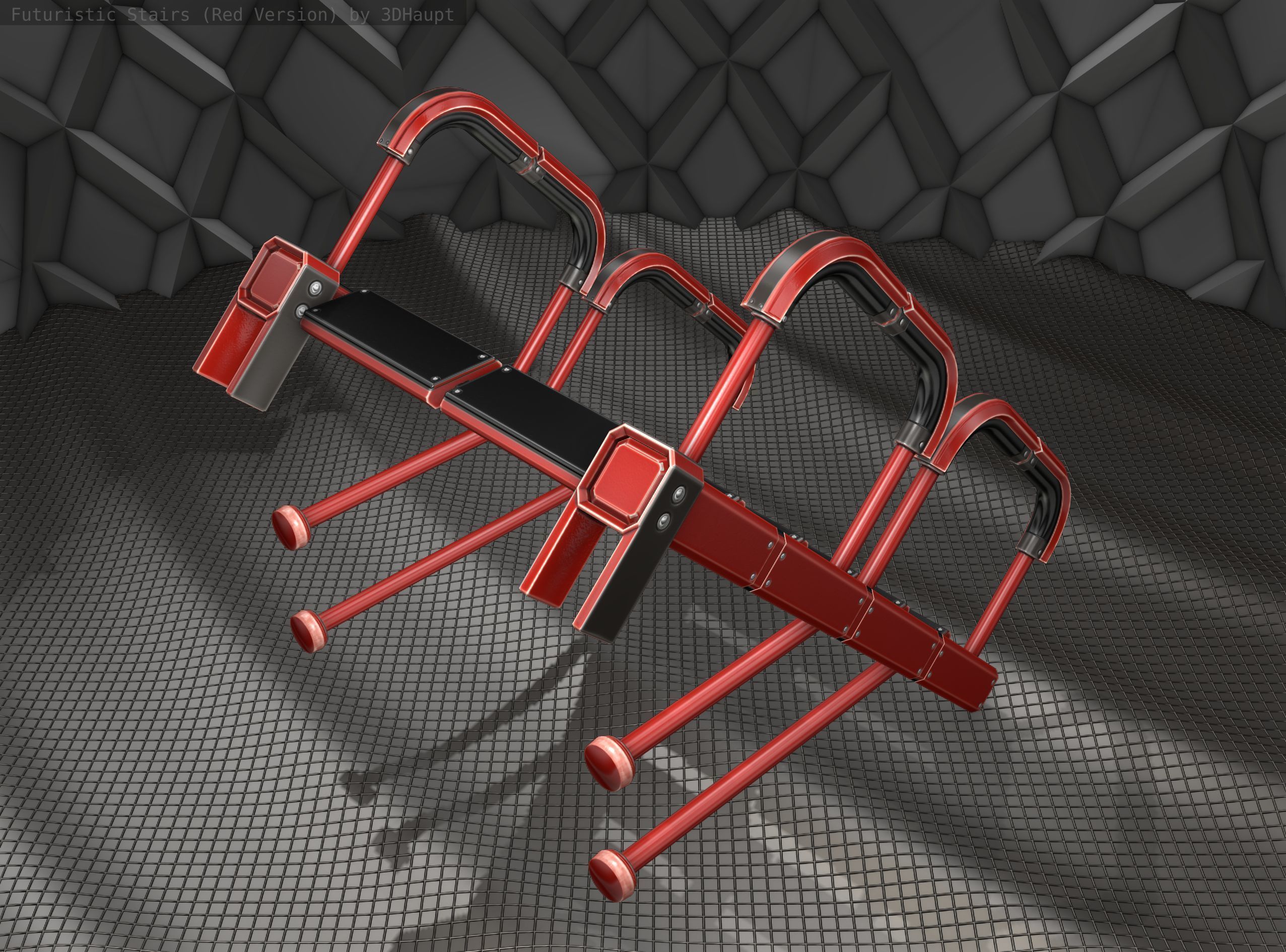 Sci-Fi Stairs - 25 - Red Version Low-poly 3D model_4