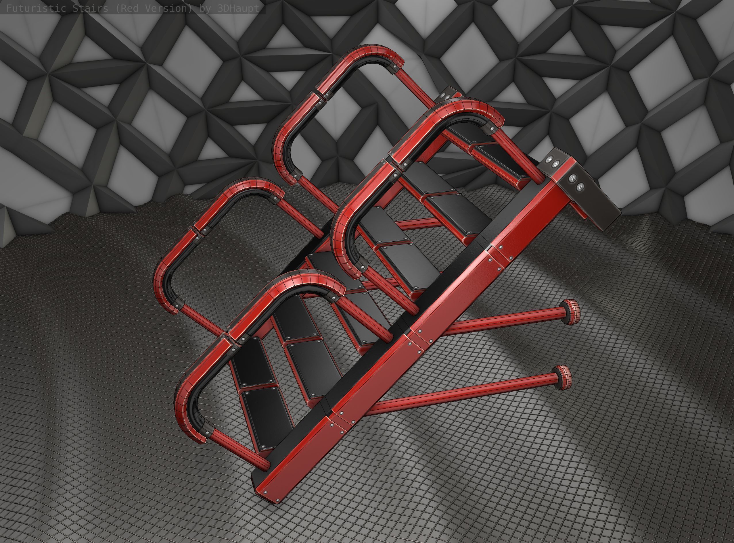 Sci-Fi Stairs - 25 - Red Version Low-poly 3D model_24