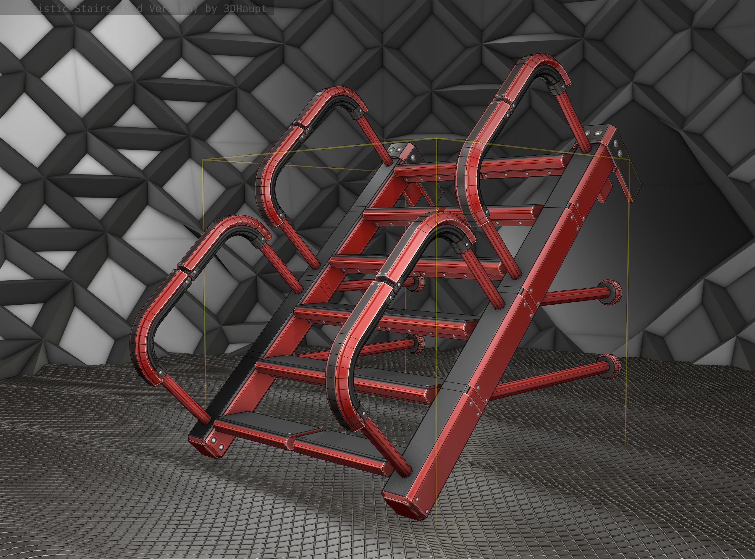 Sci-Fi Stairs - 25 - Red Version Low-poly 3D model_9