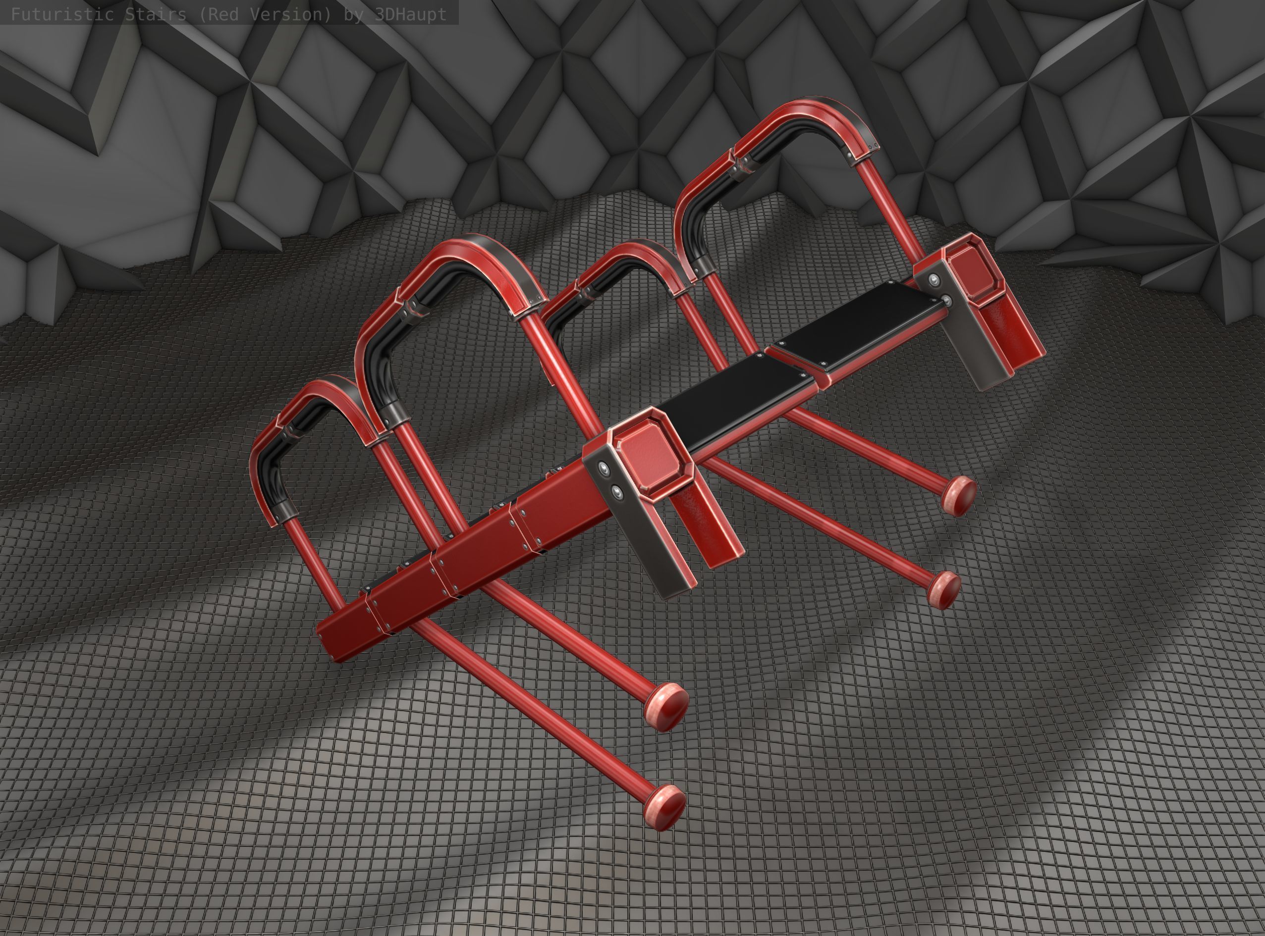 Sci-Fi Stairs - 25 - Red Version Low-poly 3D model_2