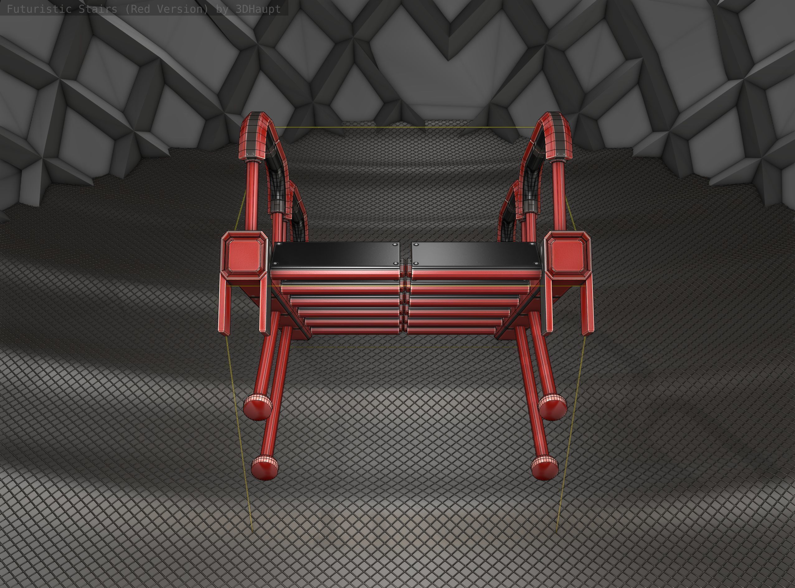 Sci-Fi Stairs - 25 - Red Version Low-poly 3D model_3