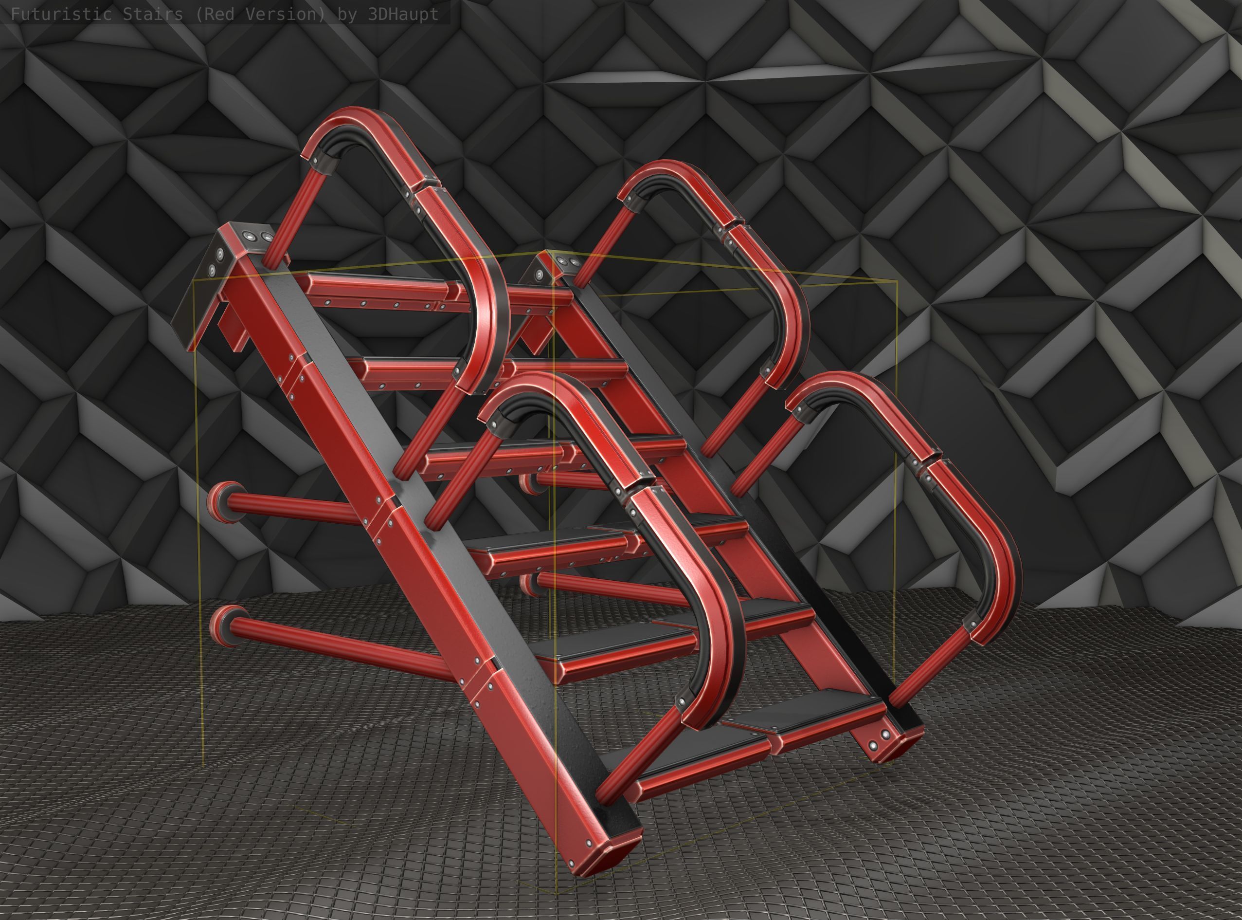 Sci-Fi Stairs - 25 - Red Version Low-poly 3D model_13