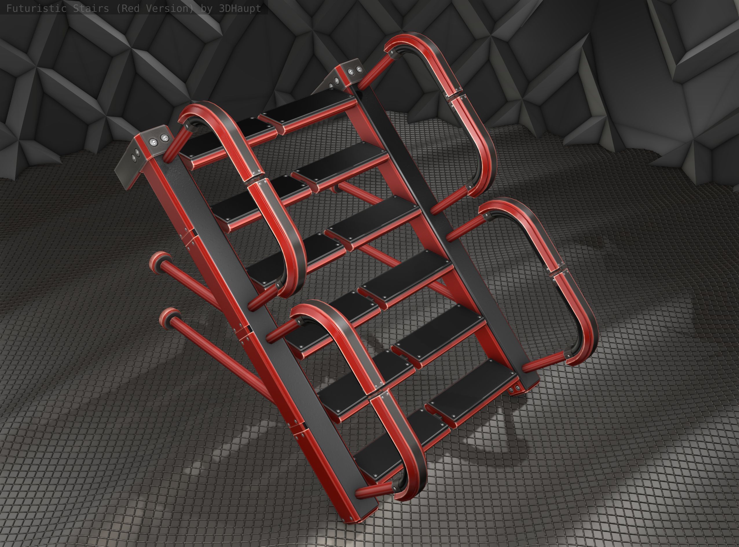 Sci-Fi Stairs - 25 - Red Version Low-poly 3D model_6