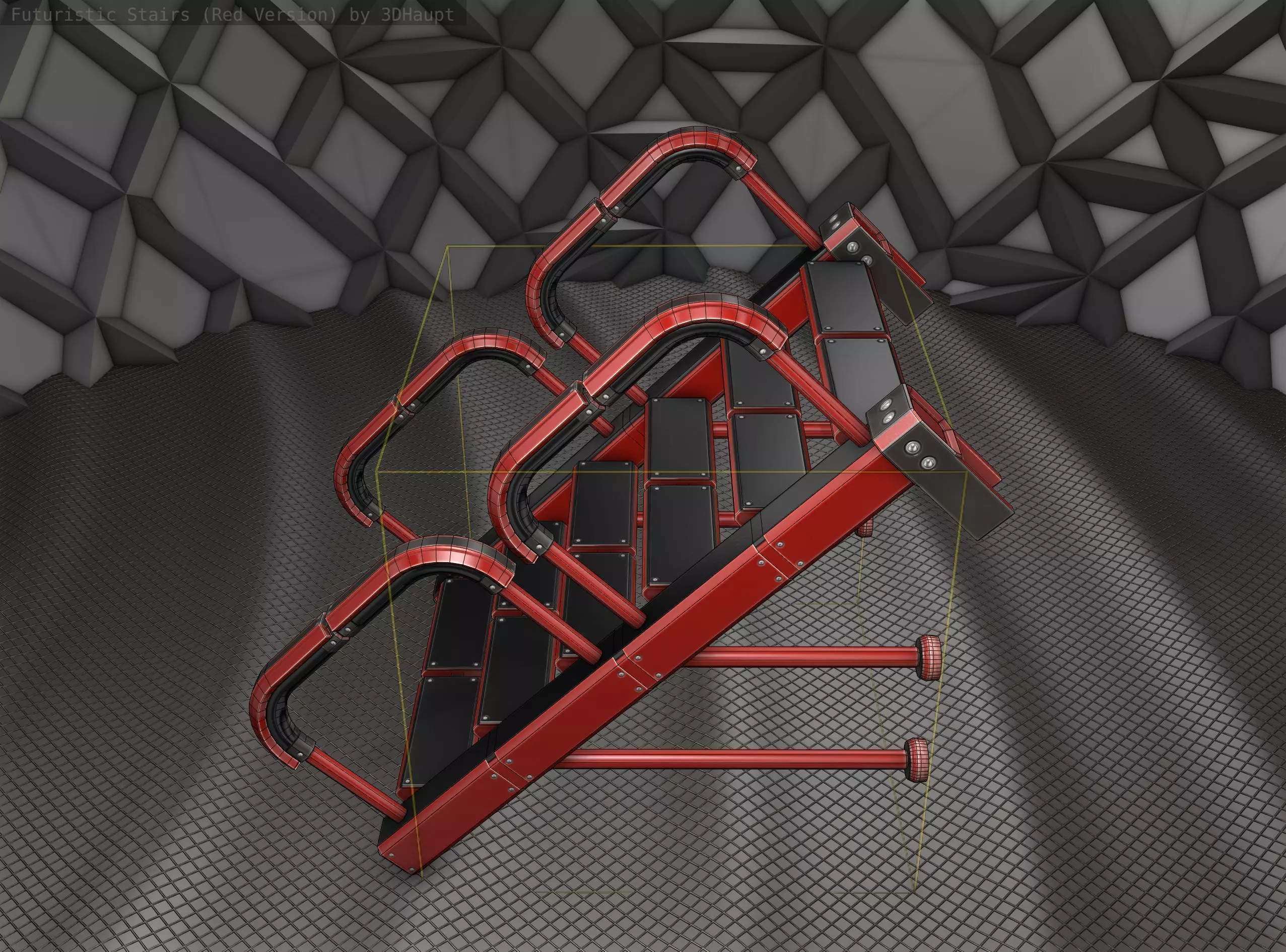 Sci-Fi Stairs - 25 - Red Version Low-poly 3D model_0